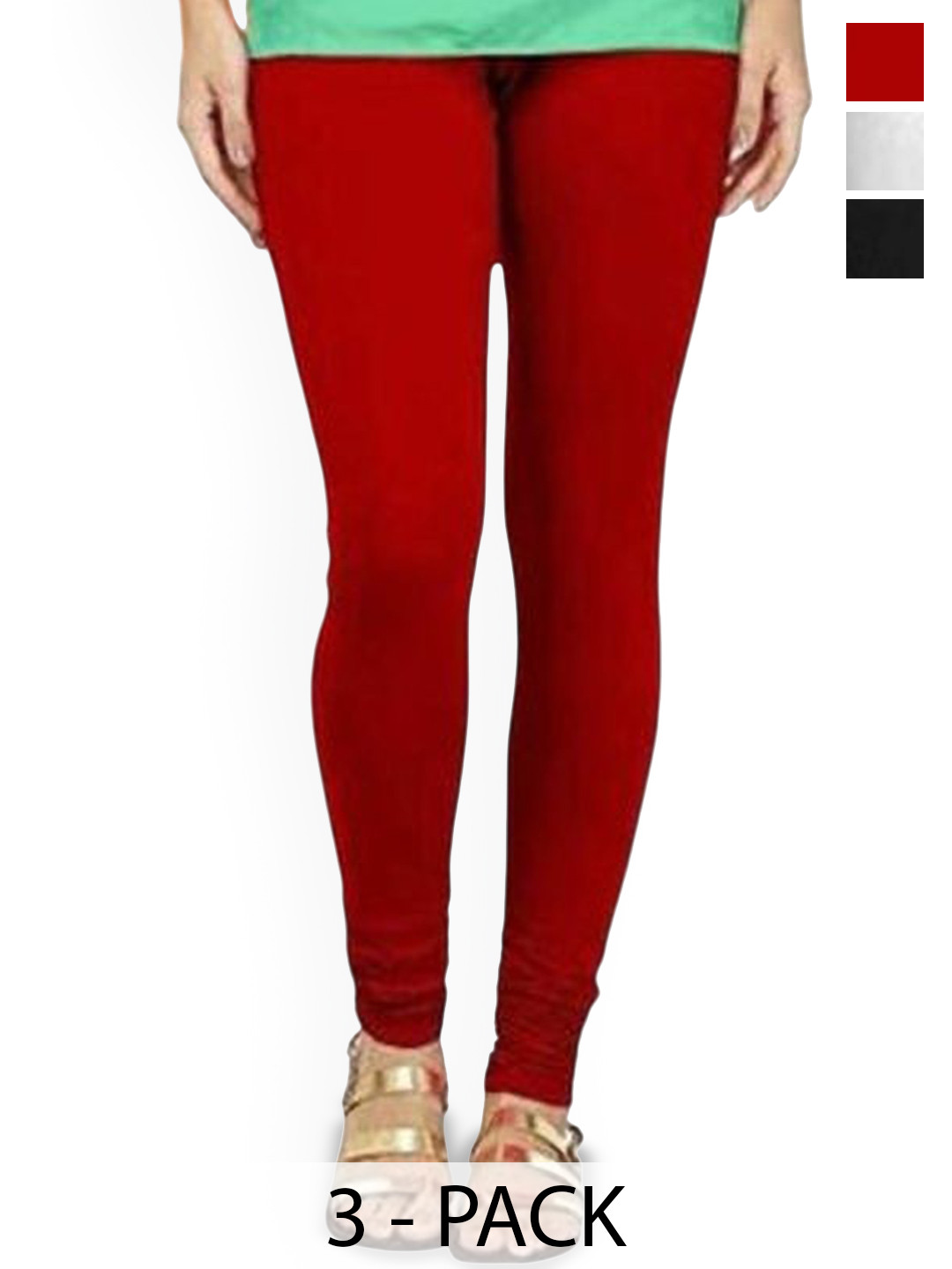 

PR PINK ROYAL Pack Of 3 Anti-Pilling Churidar Length Leggings, Black