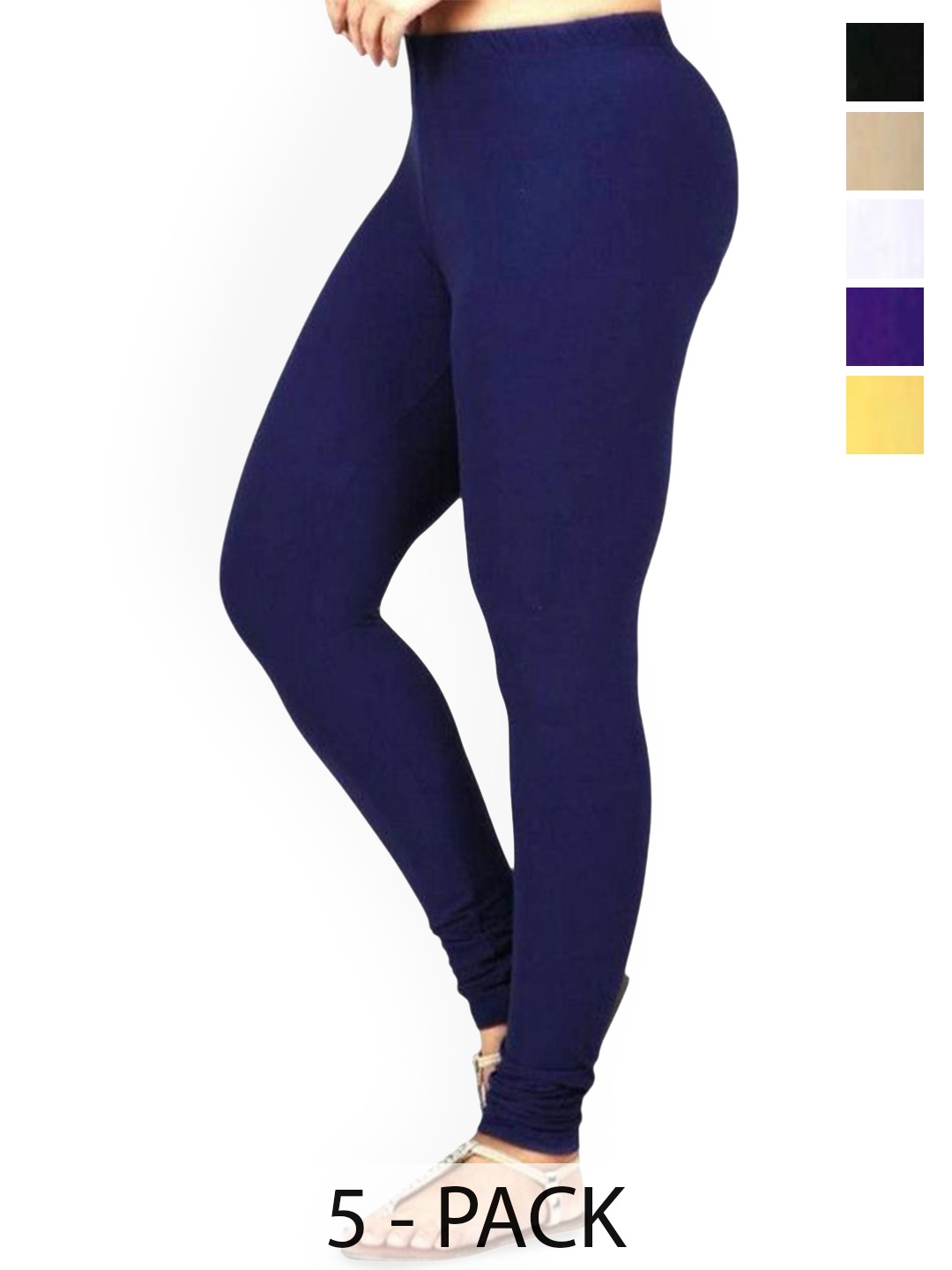 

PR PINK ROYAL Pack Of 5 Mid-Rise Churidar-LengthLeggings, Black