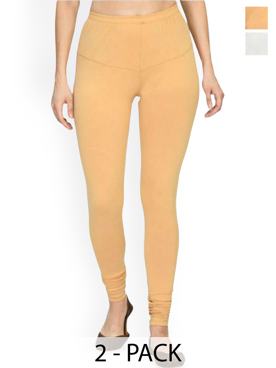

PR PINK ROYAL Pack Of 2 Churidar Length Leggings, Beige