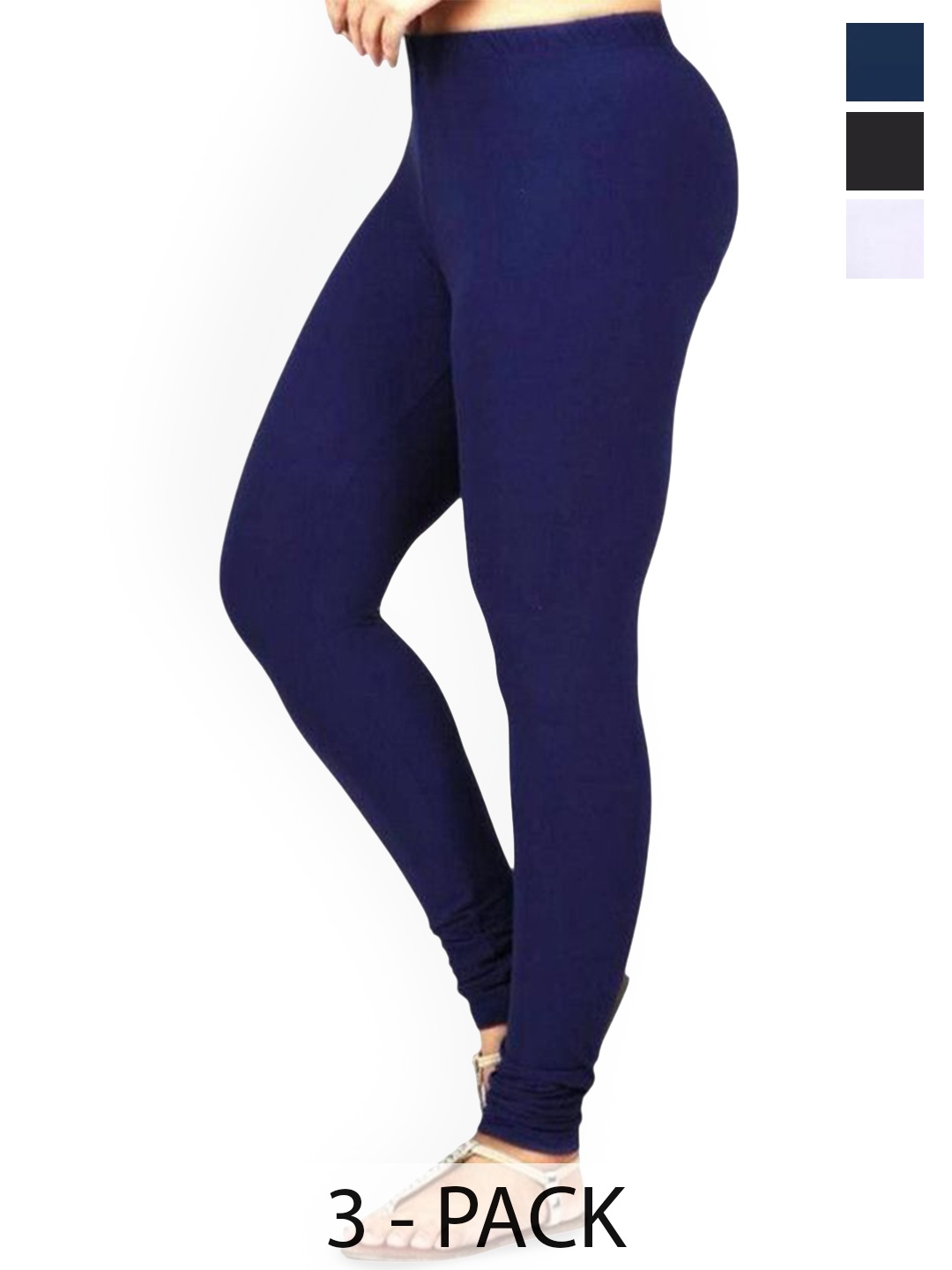 

PR PINK ROYAL Pack Of 3 Anti-Pilling Churidar Length Leggings, Navy blue
