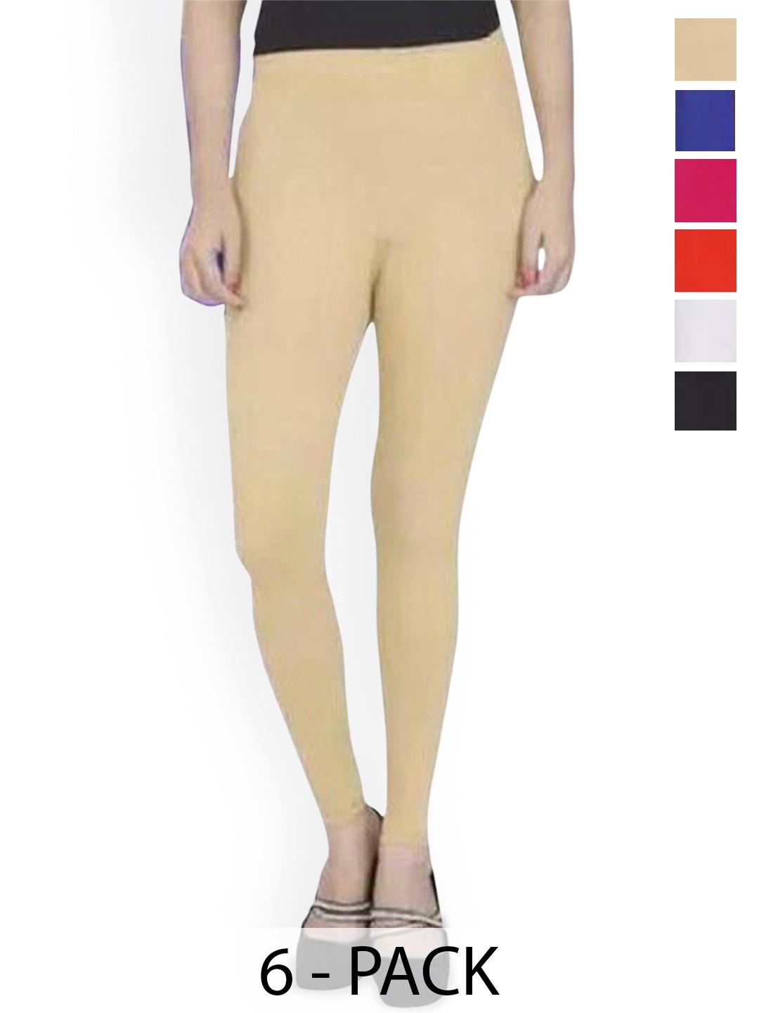 

PR PINK ROYAL Pack Of 6 Anti-Pilling Churidar Length Leggings, Black