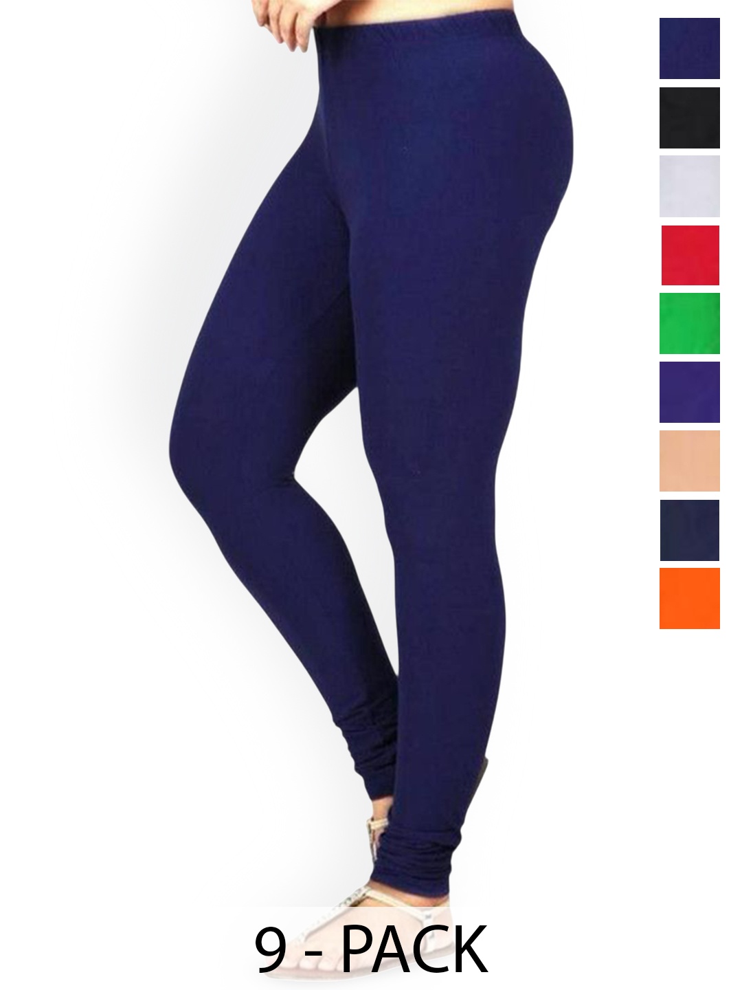 

PR PINK ROYAL Pack Of 8 Anti-Pilling Churidar Length Leggings, Black