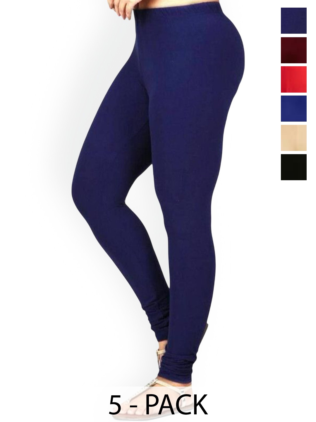 

PR PINK ROYAL Pack Of 5 Anti-Pilling Churidar Length Leggings, Black