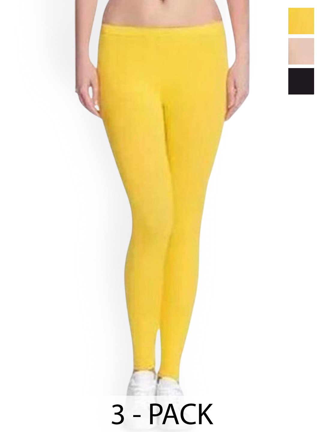 

PR PINK ROYAL Pack Of 3 Anti-Pilling Churidar Length Leggings, Yellow