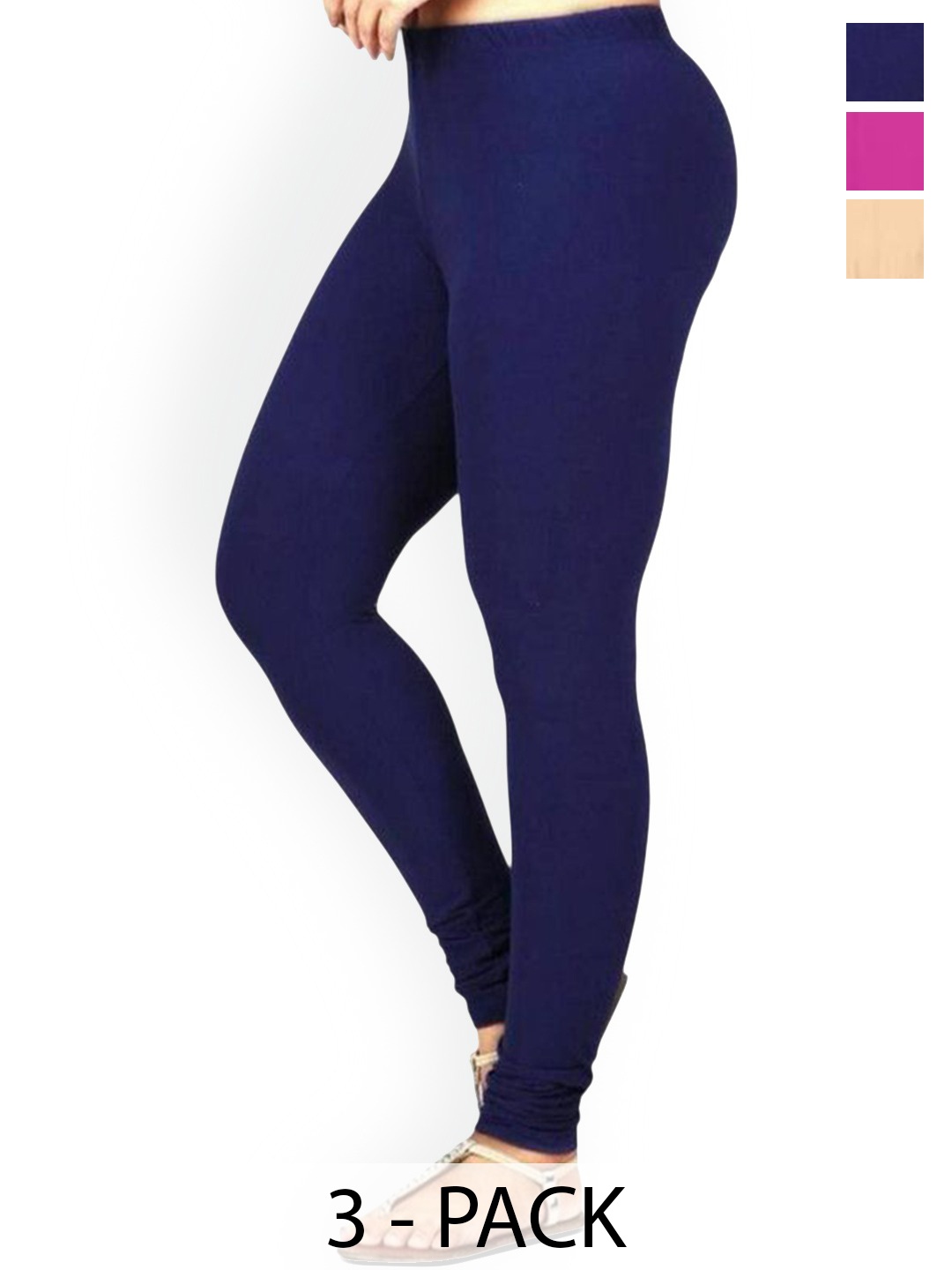 

PR PINK ROYAL Pack Of 3 Anti-Pilling Churidar Length Leggings, Navy blue