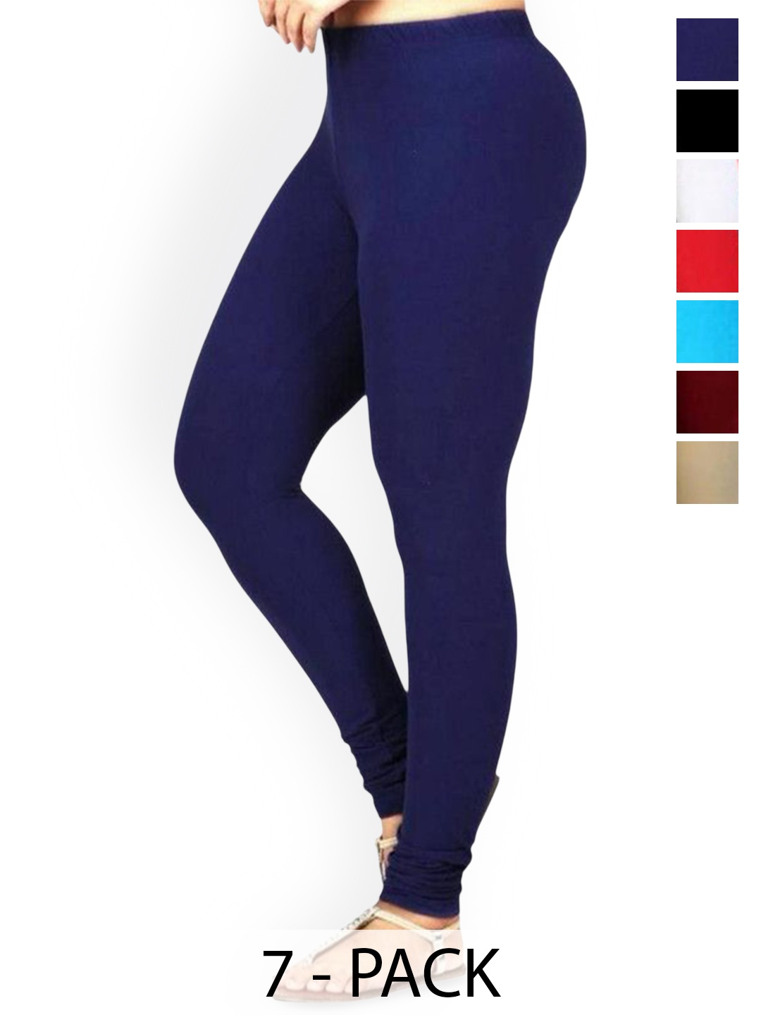

PR PINK ROYAL Pack Of 6 Anti-Pilling Churidar Length Leggings, Black