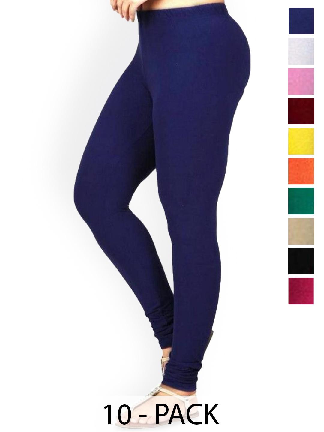 

PR PINK ROYAL Pack Of 10 Cotton Churidar Length Leggings