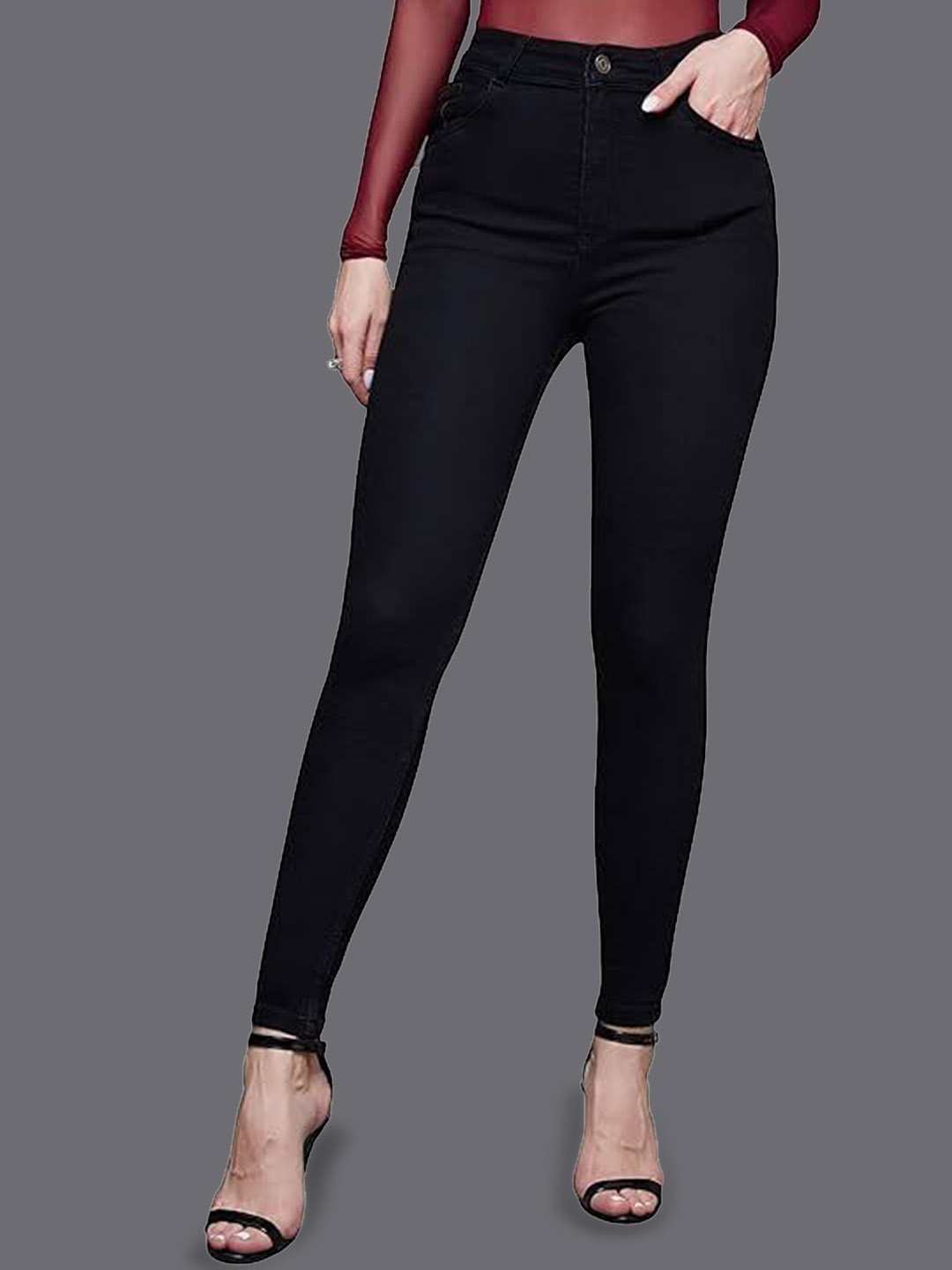 

Doll Fashion Women Slim Fit Slash Knee Stretchable Jeans, Black