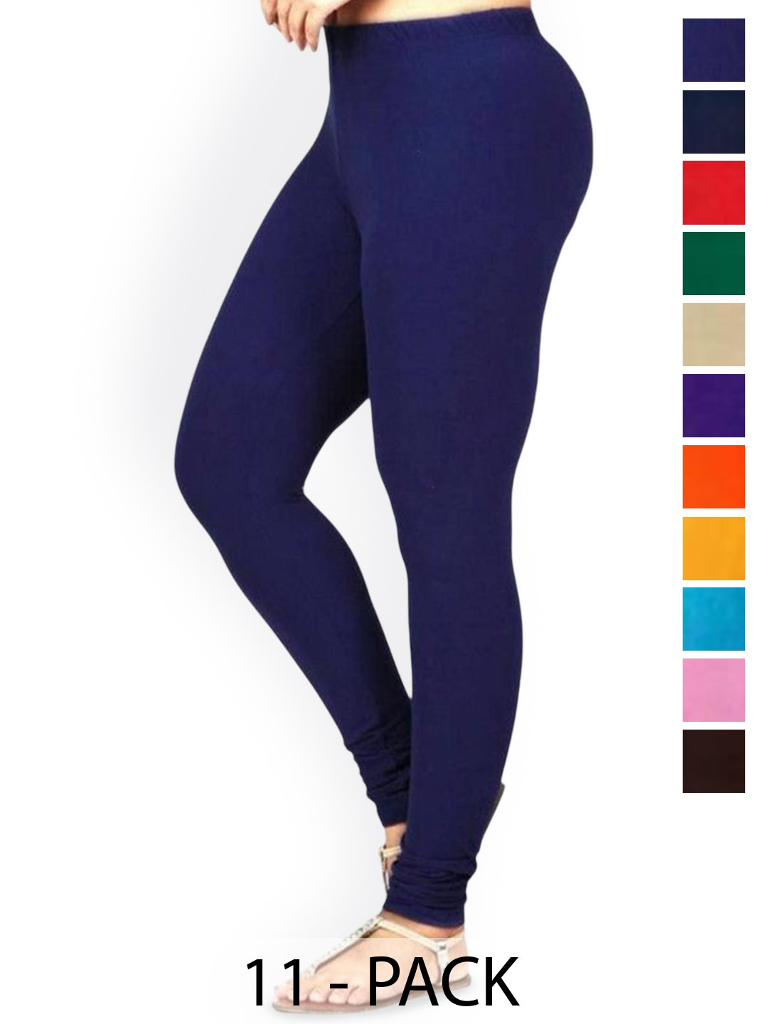 

PR PINK ROYAL Pack Of 10 Churidar-Length Leggings, Black