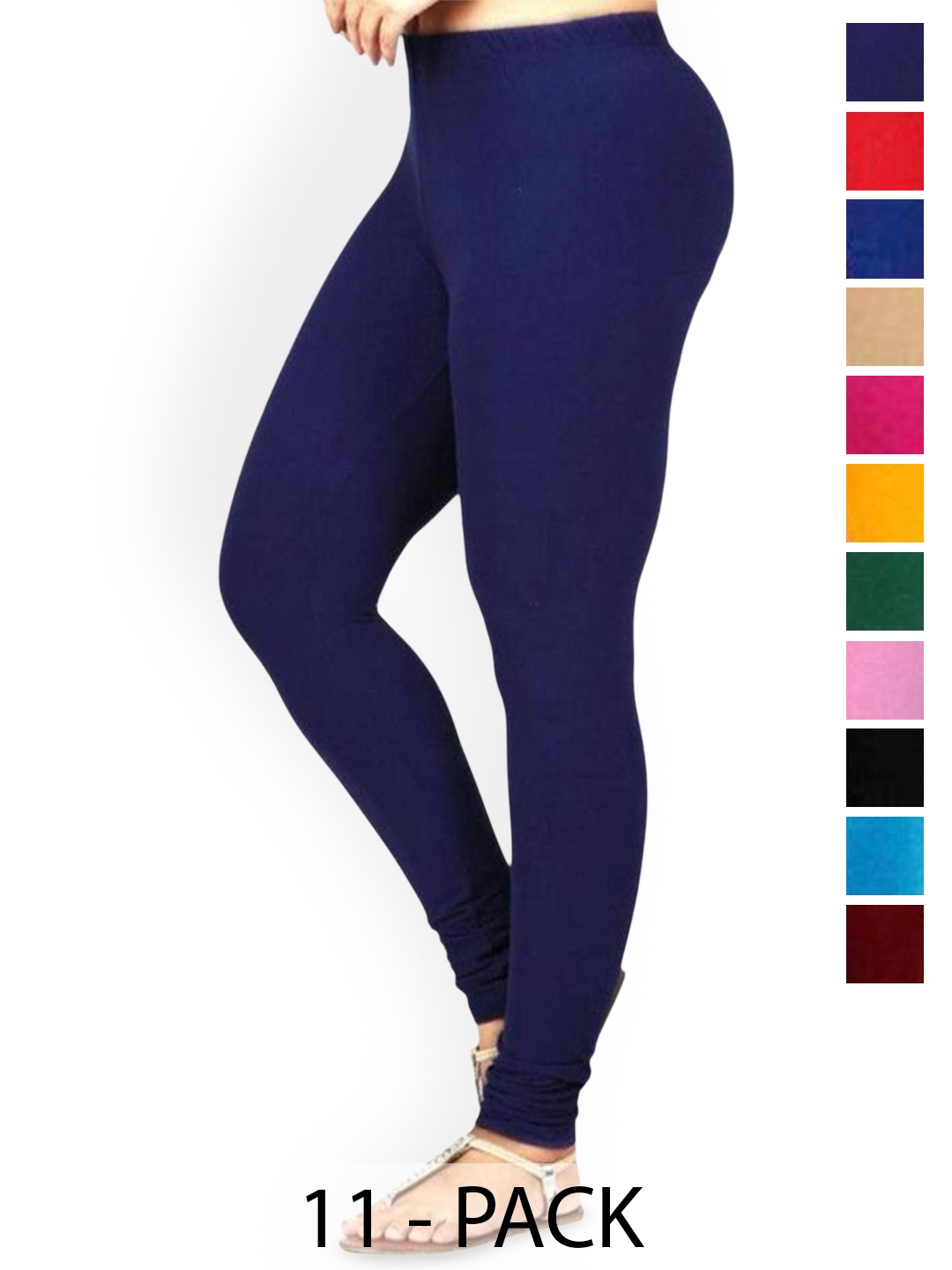 

PR PINK ROYAL Pack Of 10 Churidar-Length Leggings, Navy blue