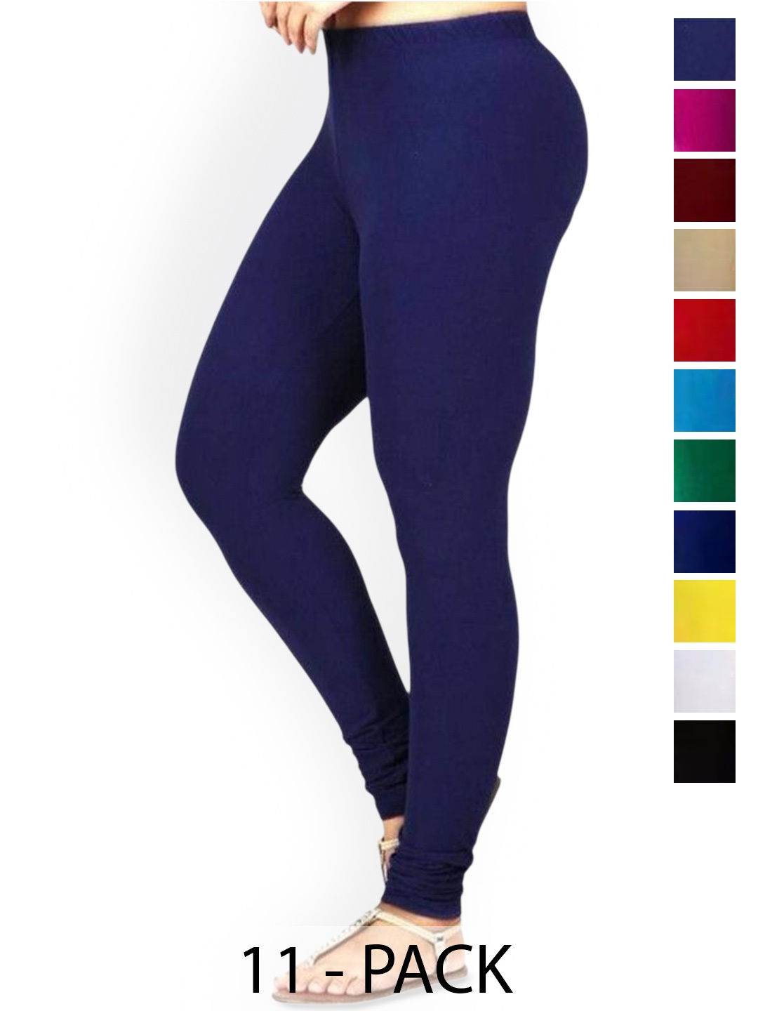 

PR PINK ROYAL Pack Of 10 Anti-Pilling Churidar Length Leggings, Black