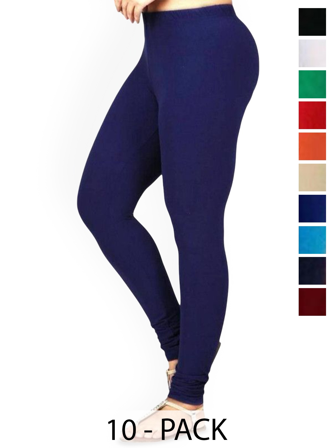

PR PINK ROYAL Pack Of 10 Anti-Pilling Churidar Length Leggings, Black