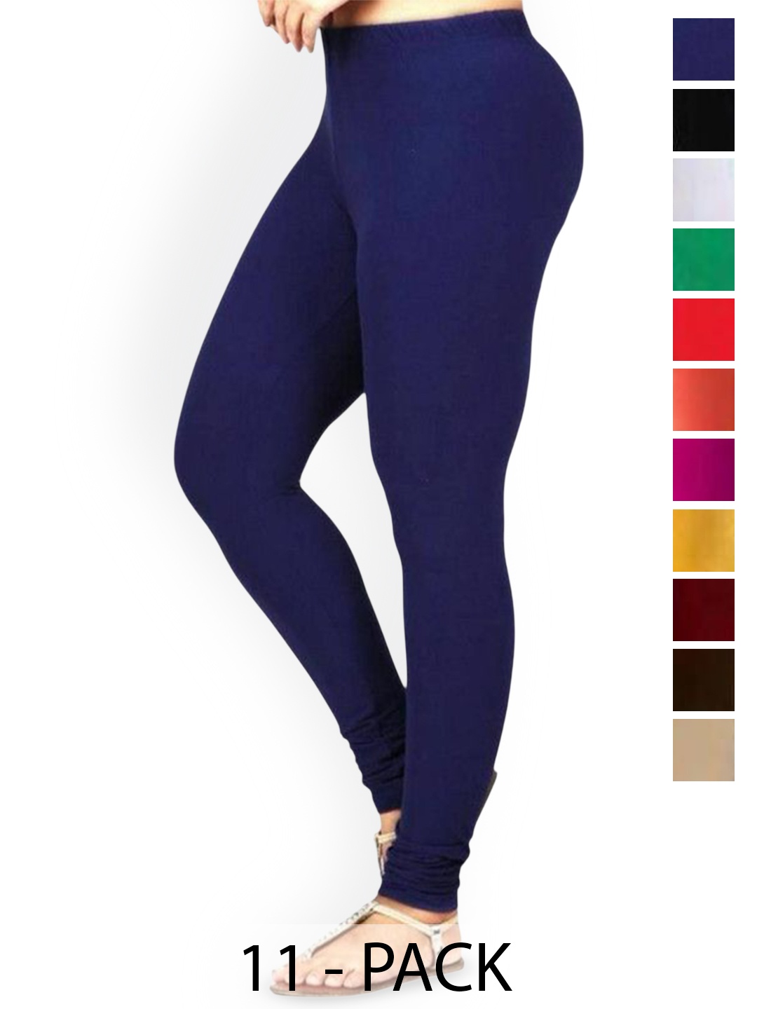 

PR PINK ROYAL Pack Of 10 Mid-Rise Churidar-Length Leggings, Black