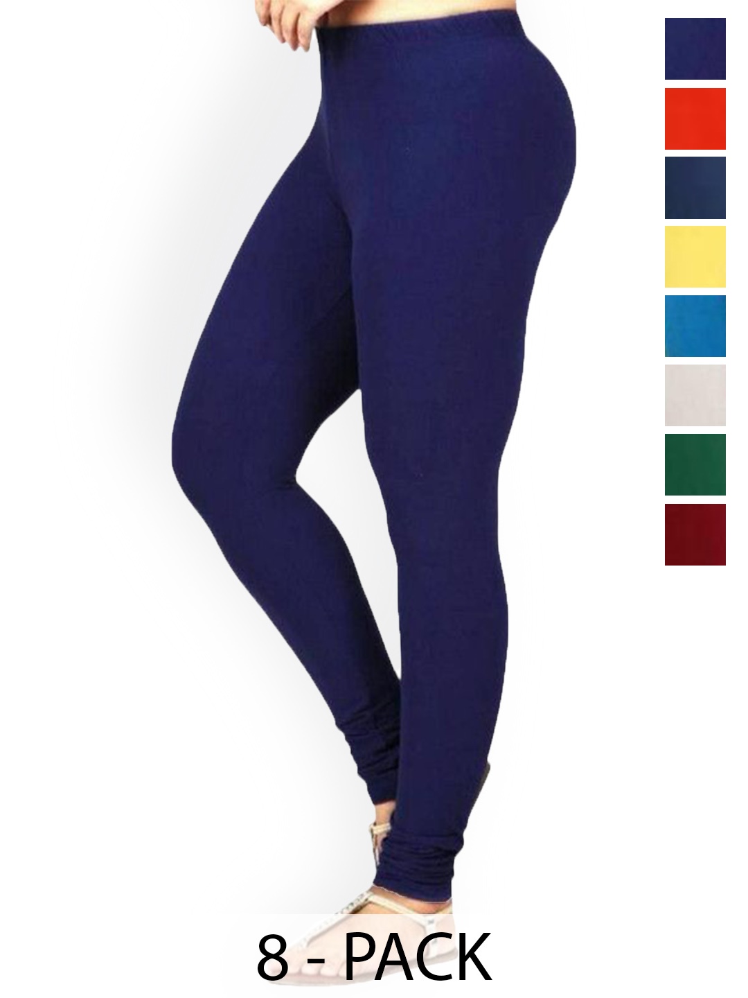 

PR PINK ROYAL Pack Of 7 Churidar-Length Leggings, Navy blue