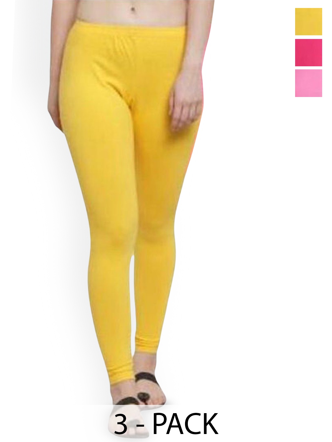 

PR PINK ROYAL Pack Of 4 Mid-Rise Churidar-Length Leggings, Yellow