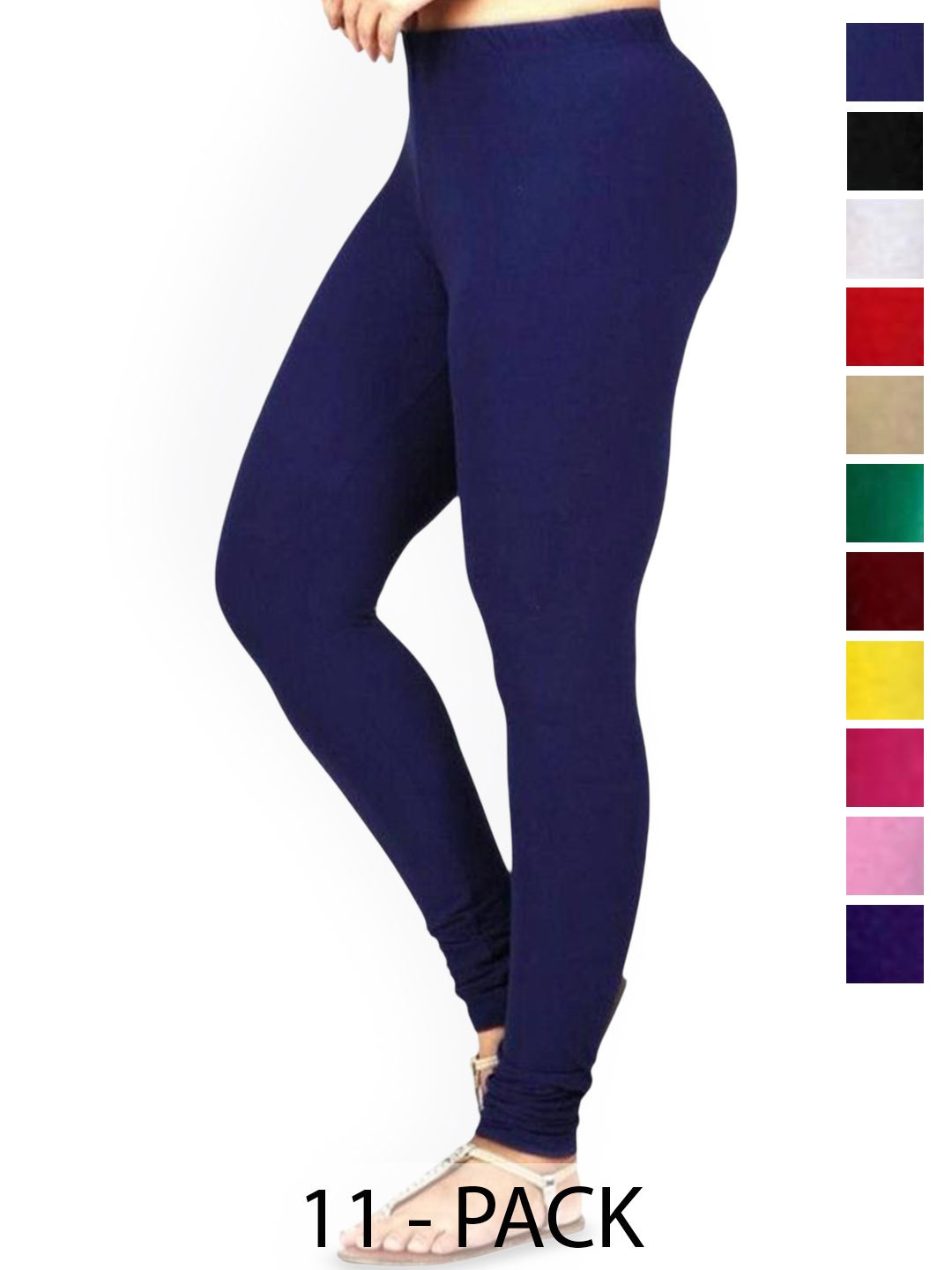 

PR PINK ROYAL Pack Of 10 Mid-Rise Churidar-LengthLeggings, Black