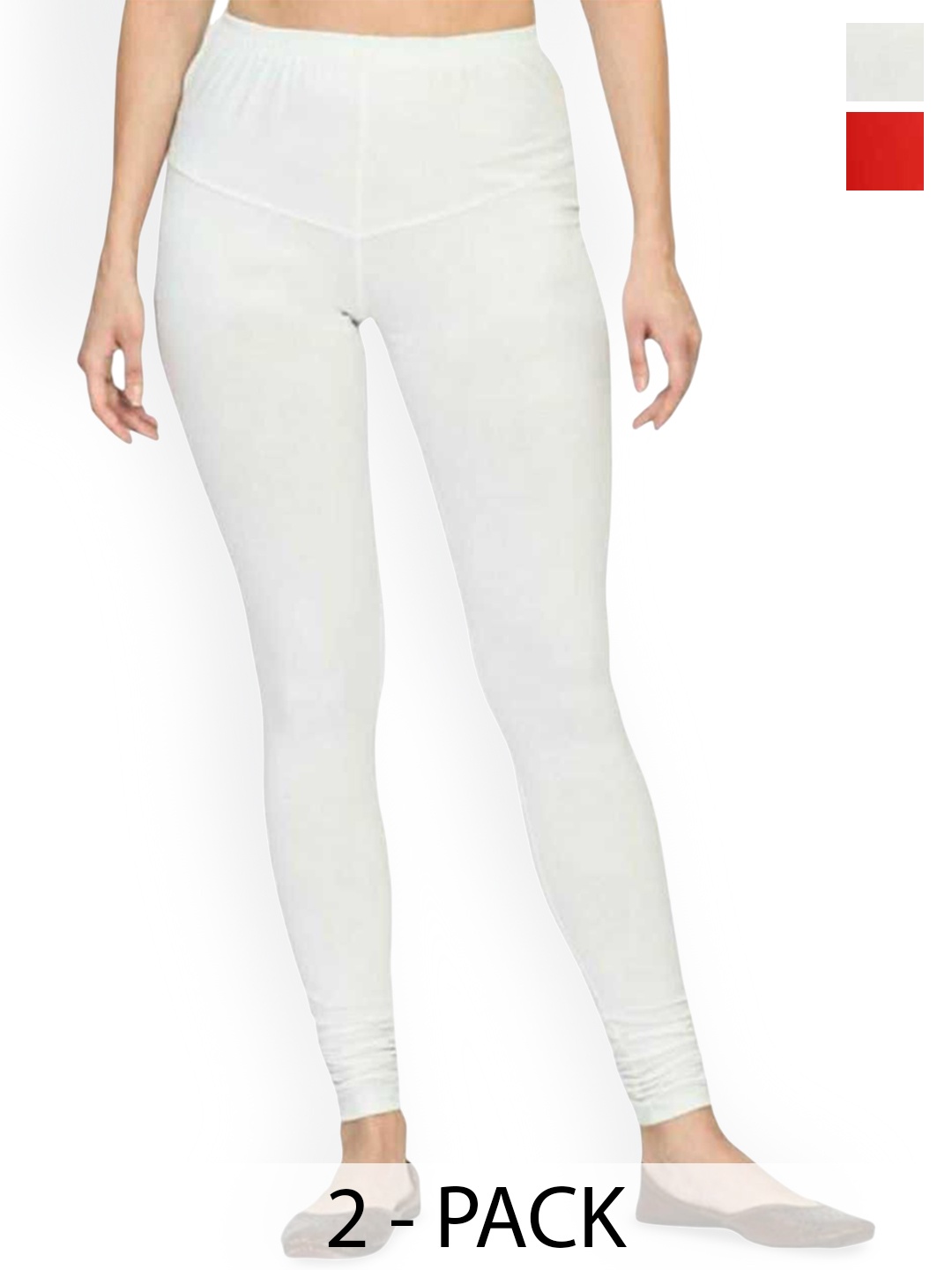 

PR PINK ROYAL Pack Of 2 Mid-Rise Churidar-LengthLeggings, Red