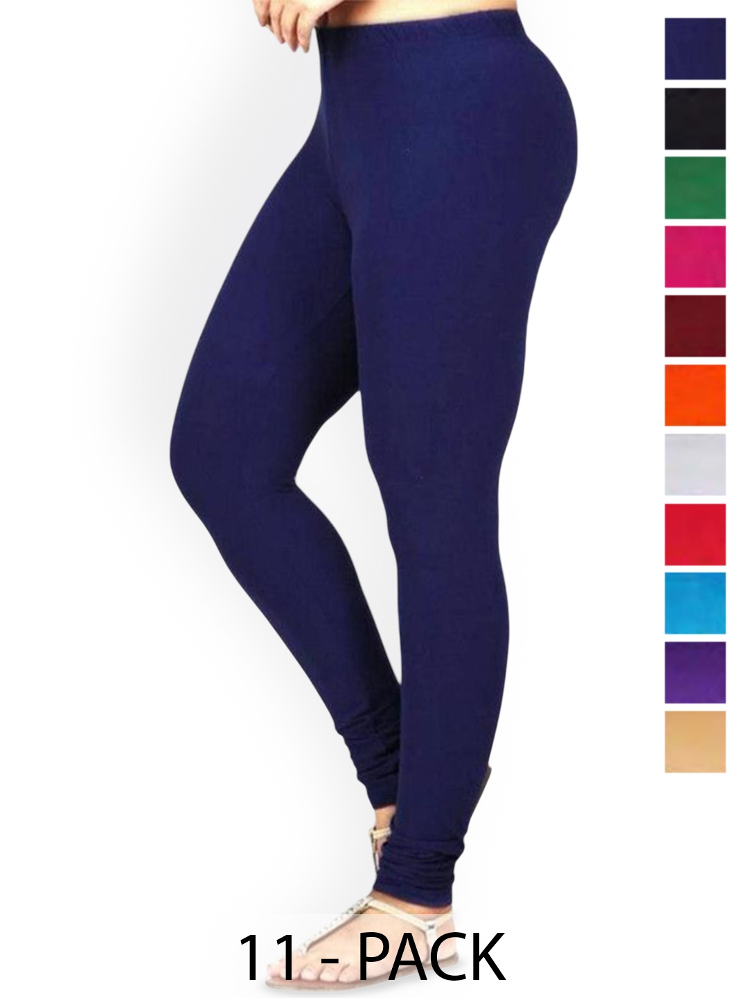 

PR PINK ROYAL Pack Of 10 Mid-Rise Churidar-Length Leggings, Black