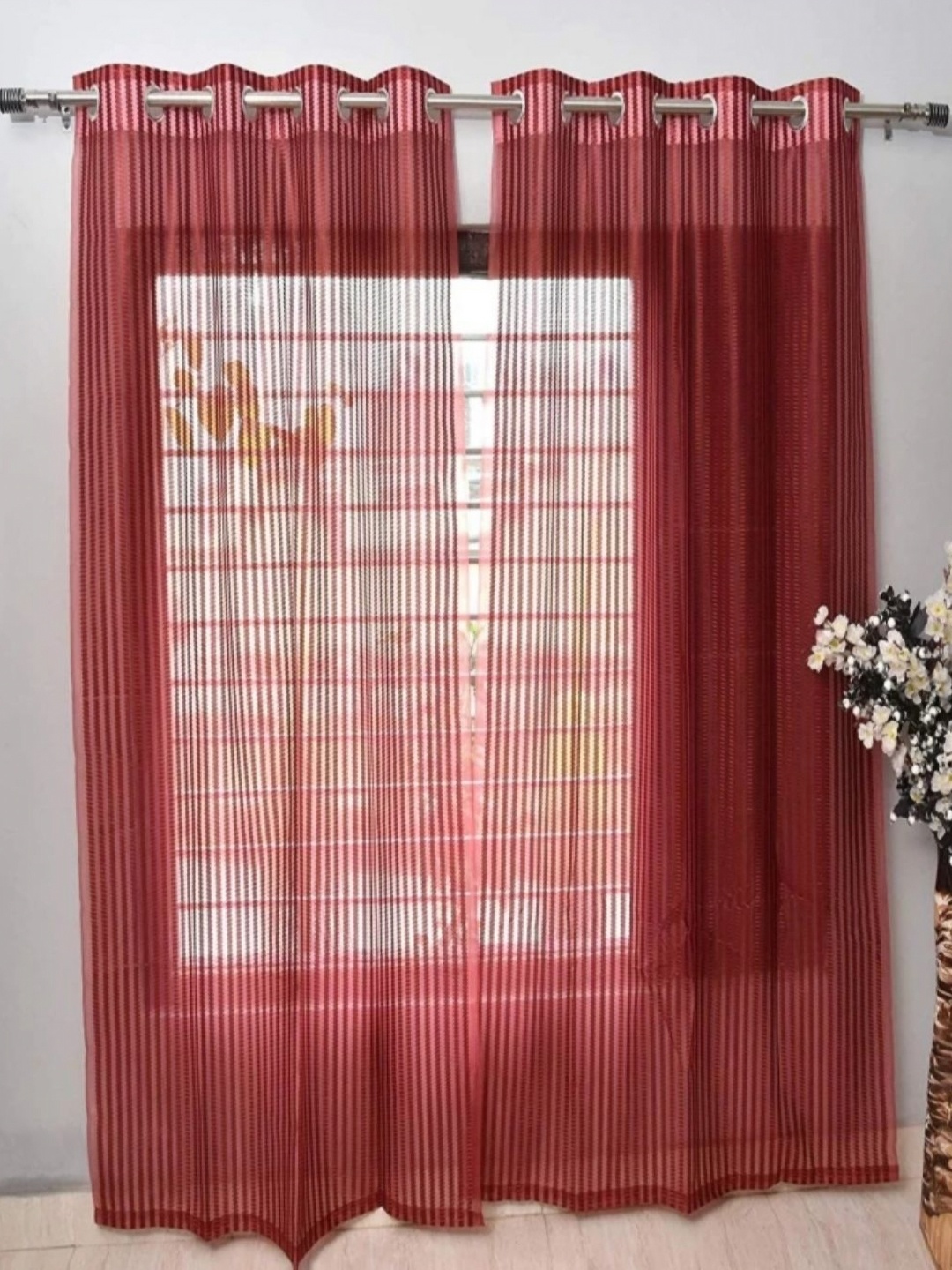 

GULISTAAN Maroon Set of 2 Sheer Long Door