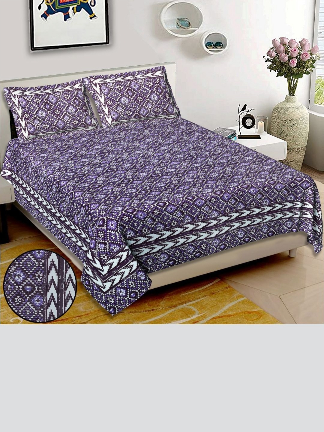 

Blck Homes Black & White Geometric 220 TC King Bedsheet with 2 Pillow Covers