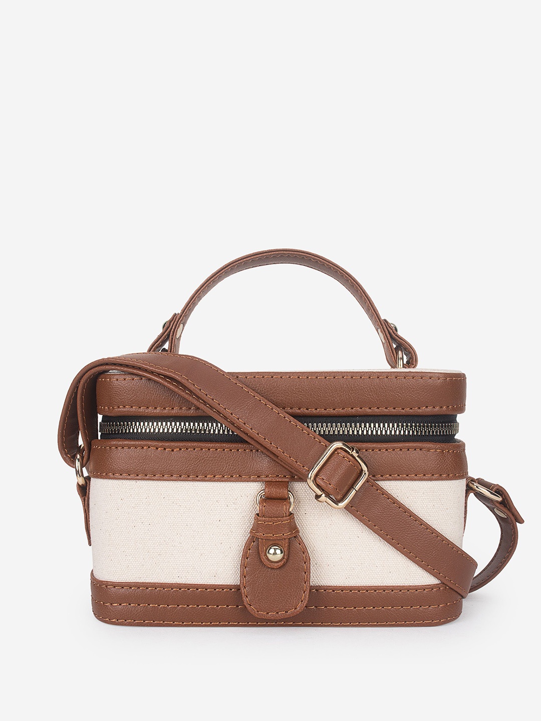 

yelloe Colourblocked Bucket Sling Bag, Off white