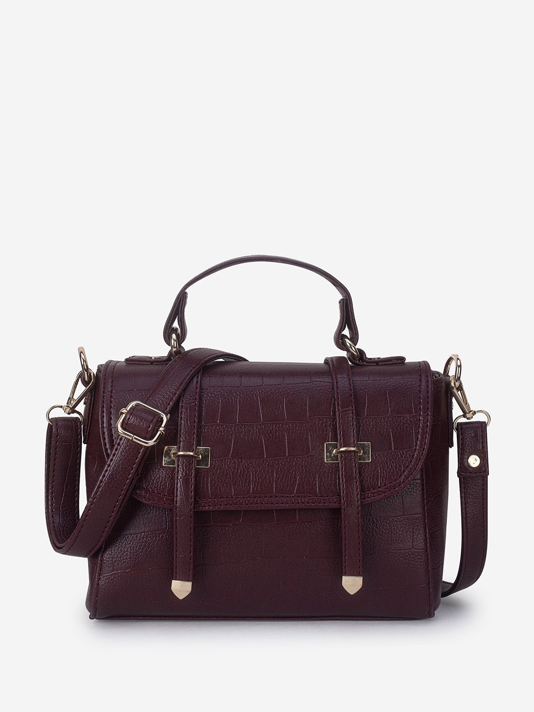 

yelloe Textured Satchel with Quilted, Maroon