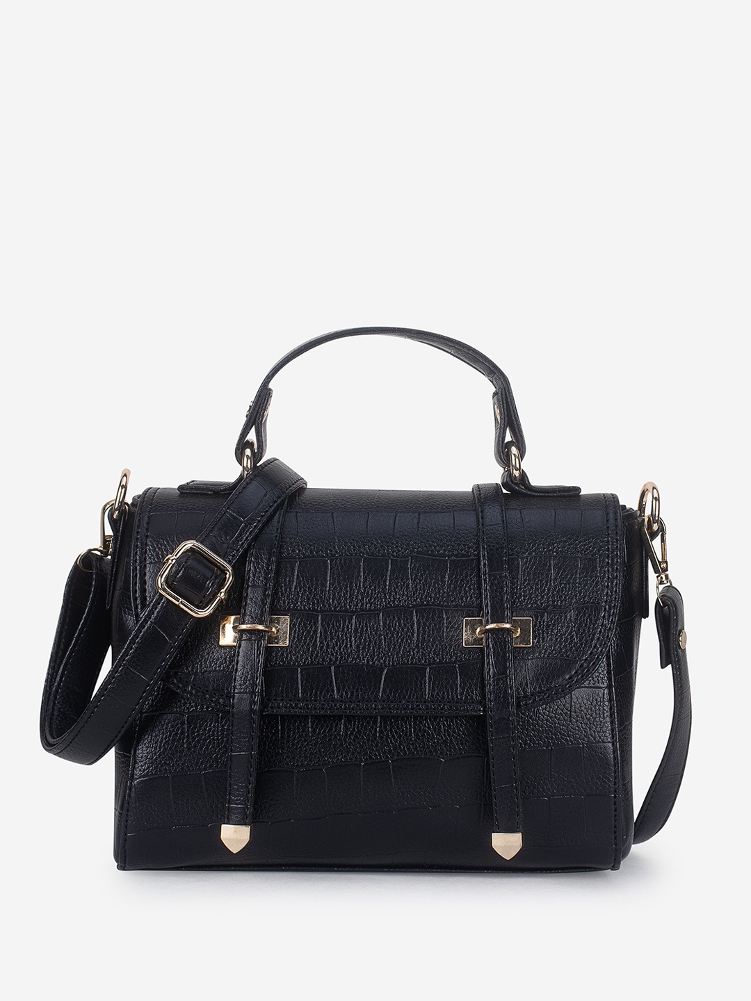 

yelloe Textured Satchel, Black