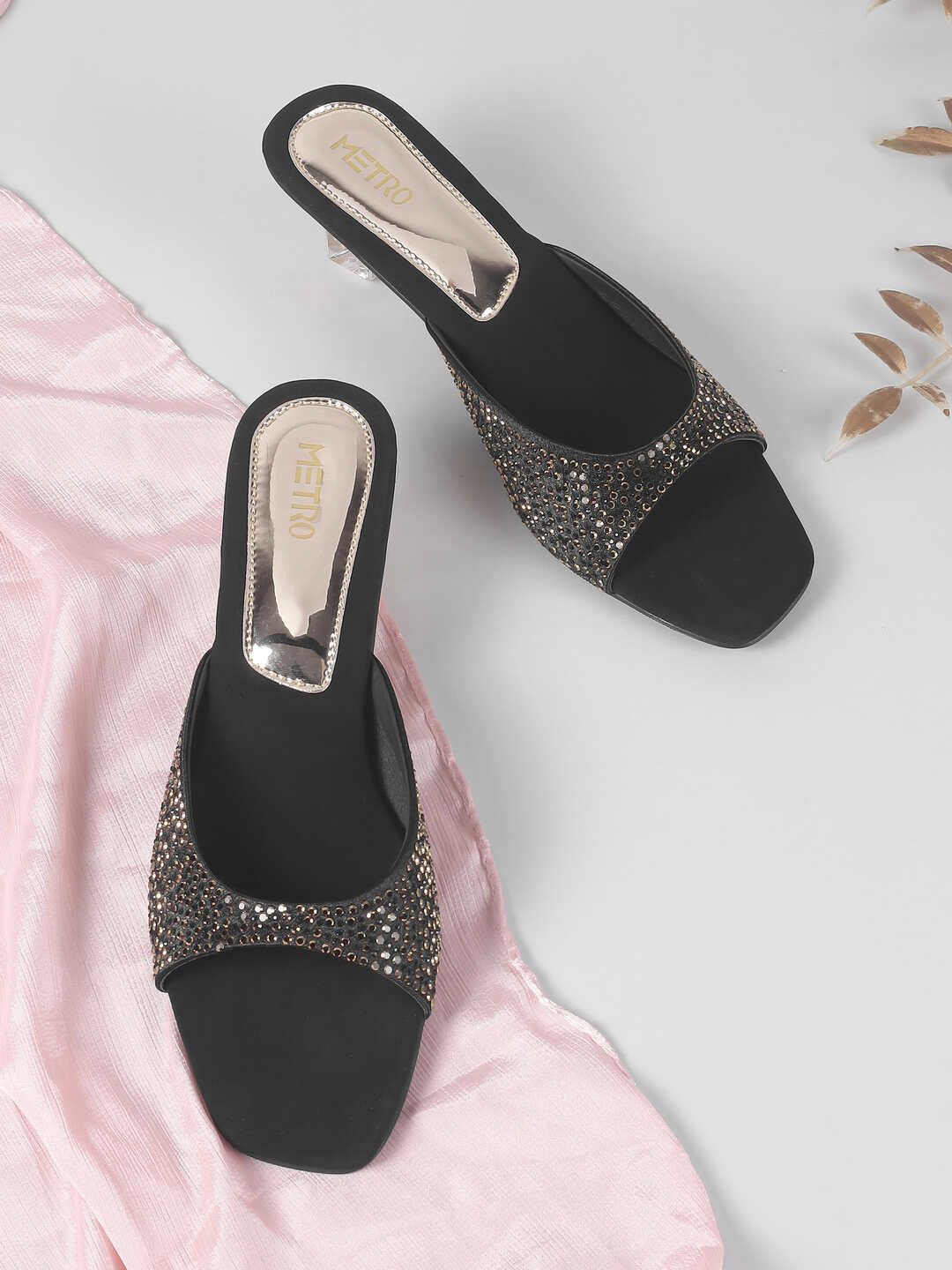 

Metro Embellished Block Mules, Black