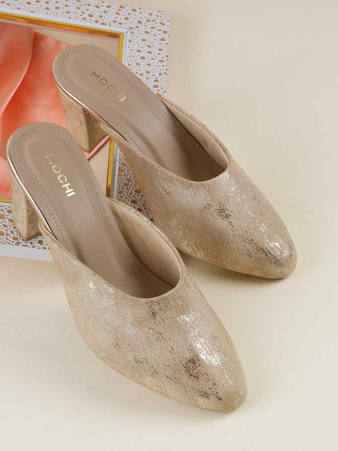 

Mochi Women Embellished Block Heel Pumps, Gold