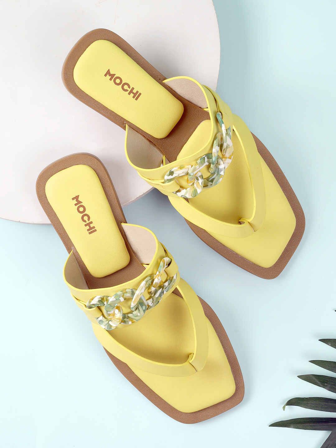 

Mochi Women Open Toe Flats, Yellow