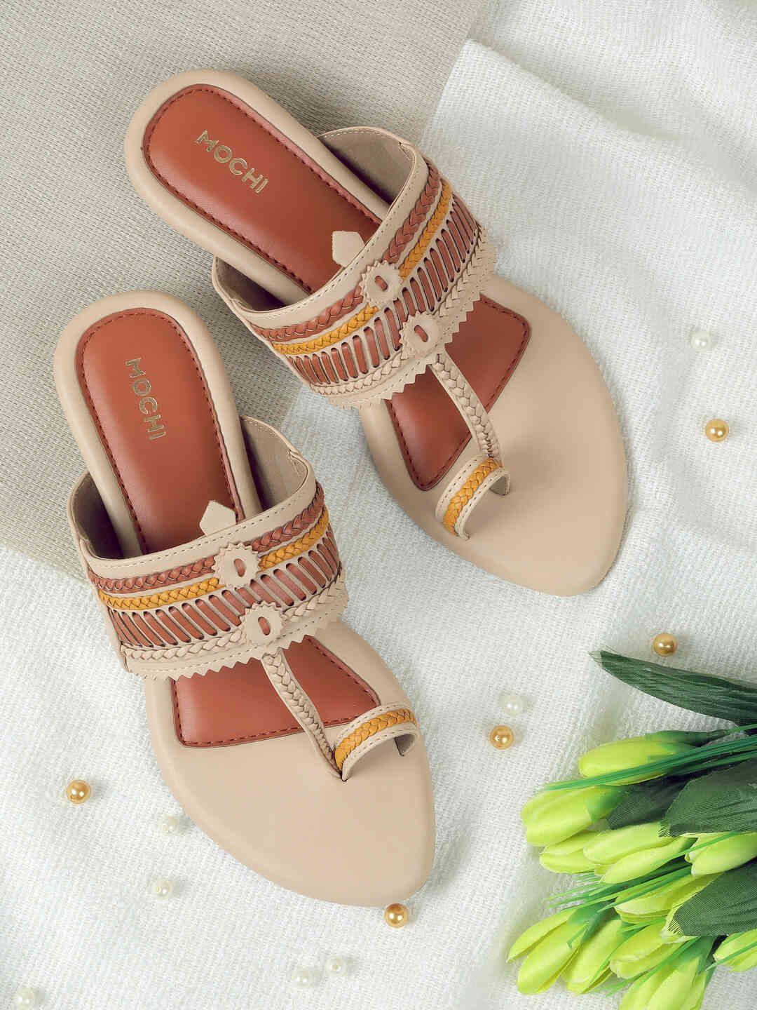 

Mochi Textured Block Ankle Loop Sandals, Beige