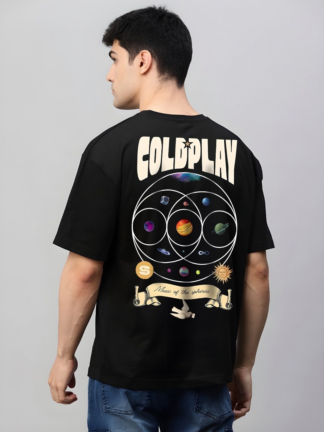 

KAIDO Men Graphic Printed Round Neck Cotton Oversized T-shirt, Black