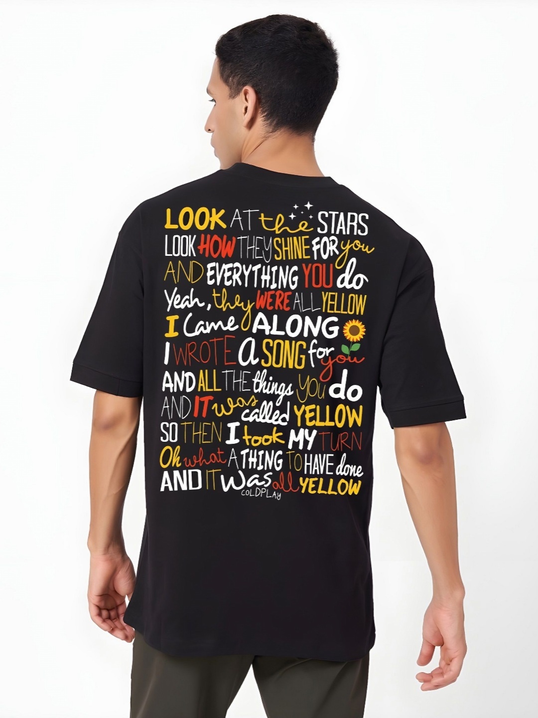 

KAIDO Men Typography Printed Round Neck Cotton Oversized T-shirt, Black