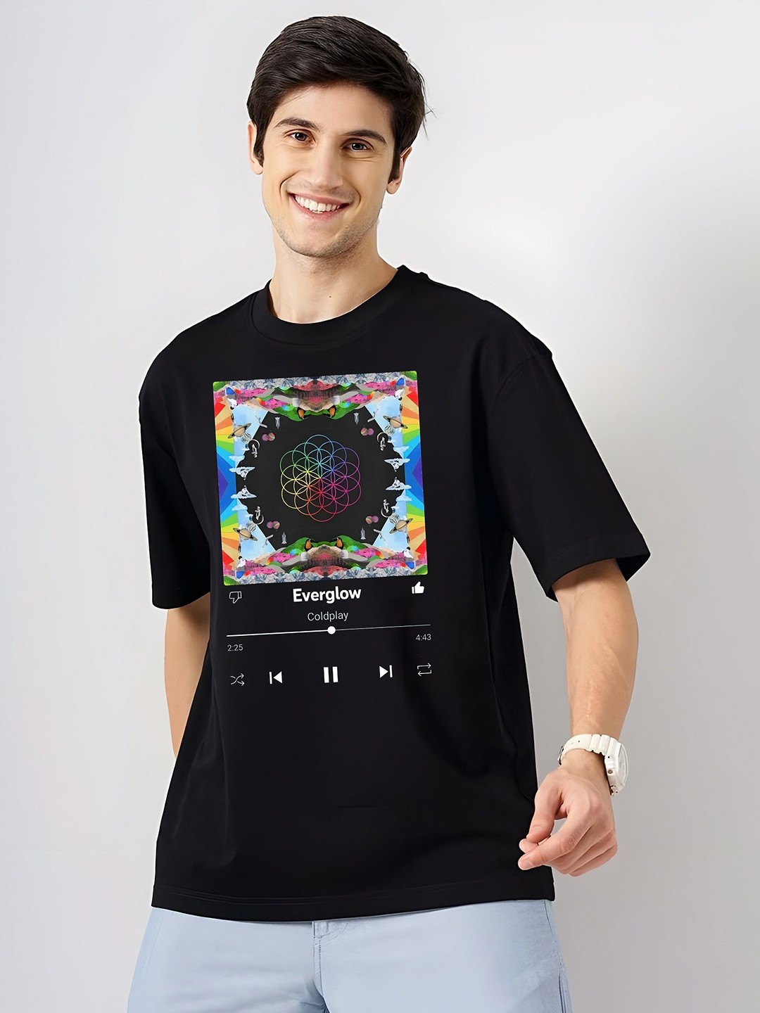 

KAIDO Men Graphic Printed Round Neck Cotton Oversized T-shirt, Black
