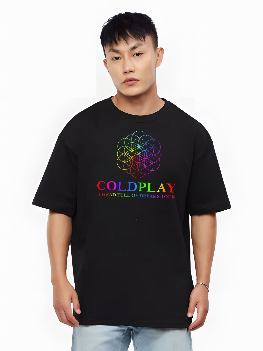 

KAIDO Men Coldplay Graphic Printed Oversized Cotton T-shirt, Black