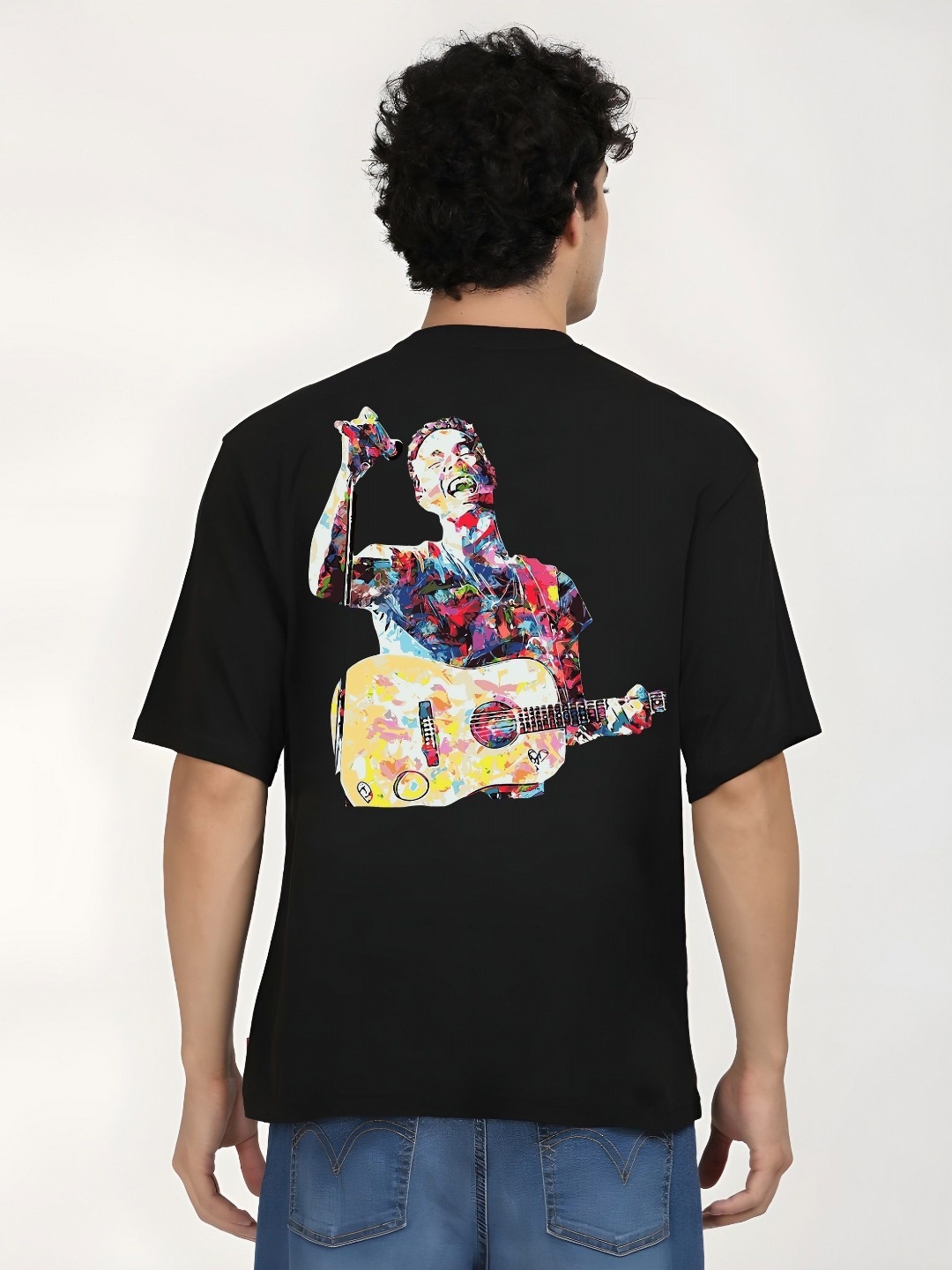 

KAIDO Men Graphic Printed Drop-Shoulder Sleeves Oversized Fit Cotton Casual T-shirt, Black