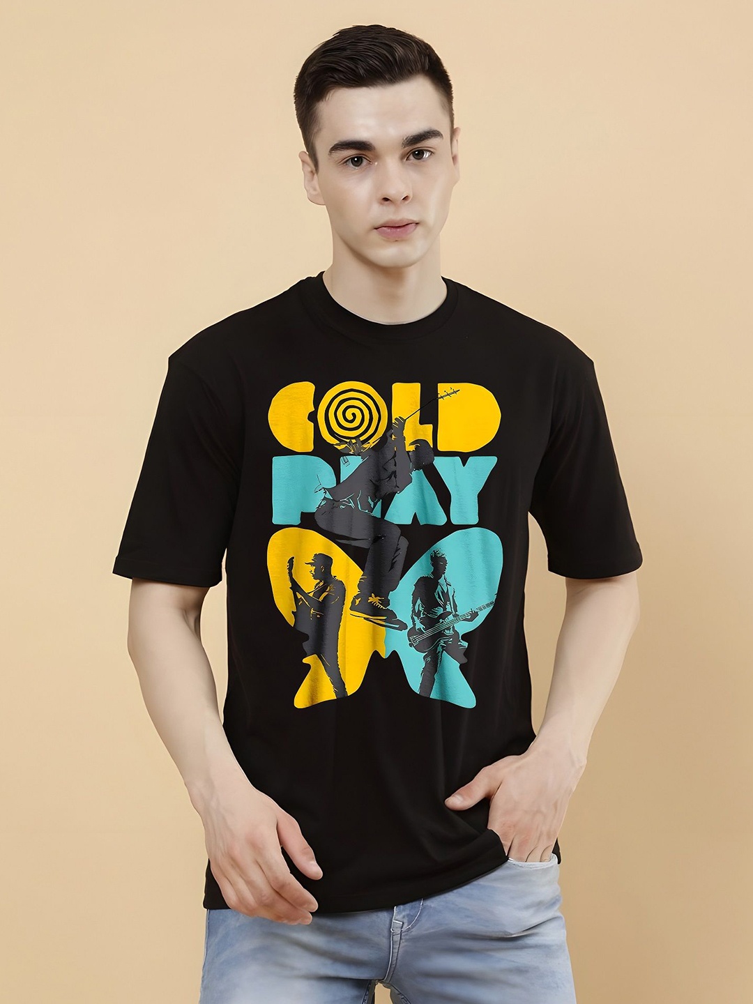

KAIDO Men Printed Drop-Shoulder Sleeves T-shirt, Black