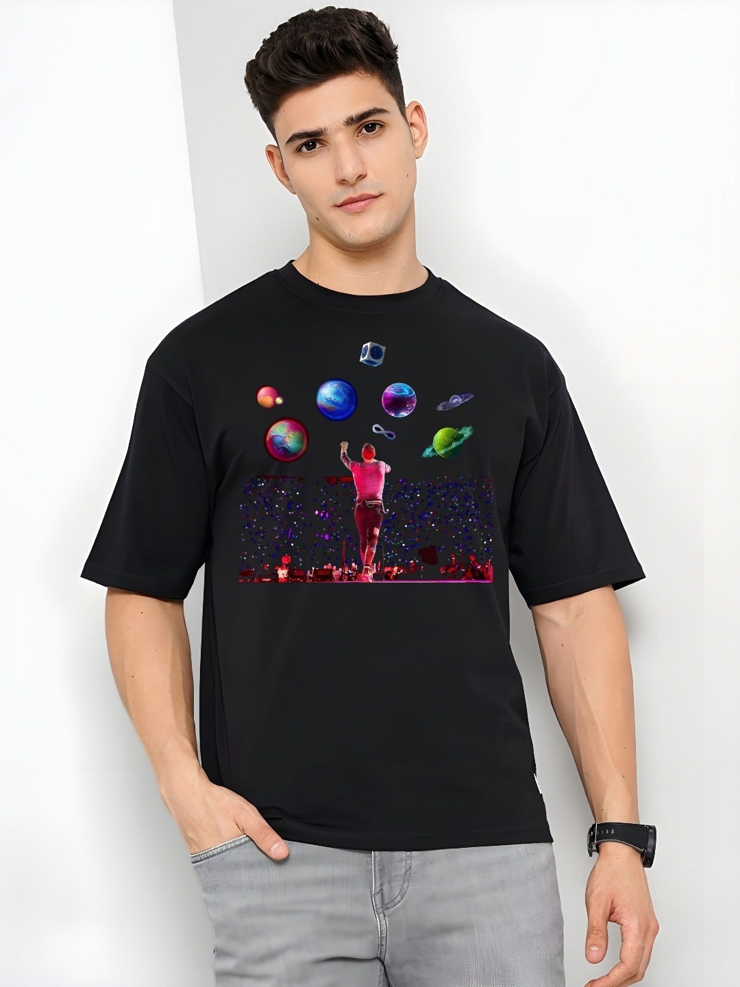 

KAIDO Men Graphic Printed Oversized Cotton T-shirt, Black