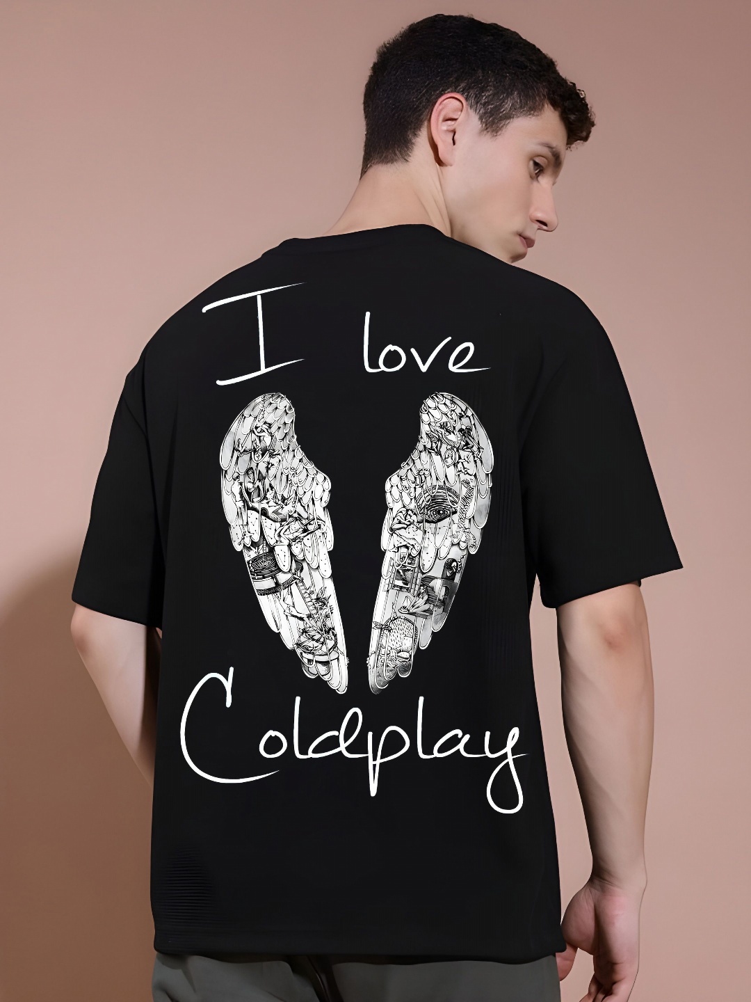 

KAIDO Men Graphic Printed Round Neck Cotton Oversized T-shirt, Black