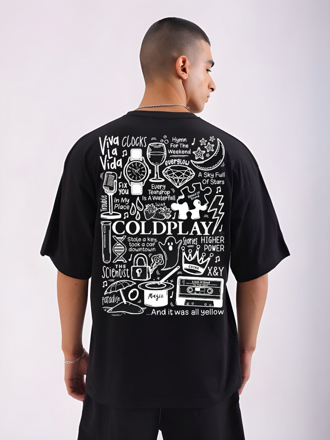 

KAIDO Men Typography Printed Round Neck Cotton Oversized T-shirt, Black