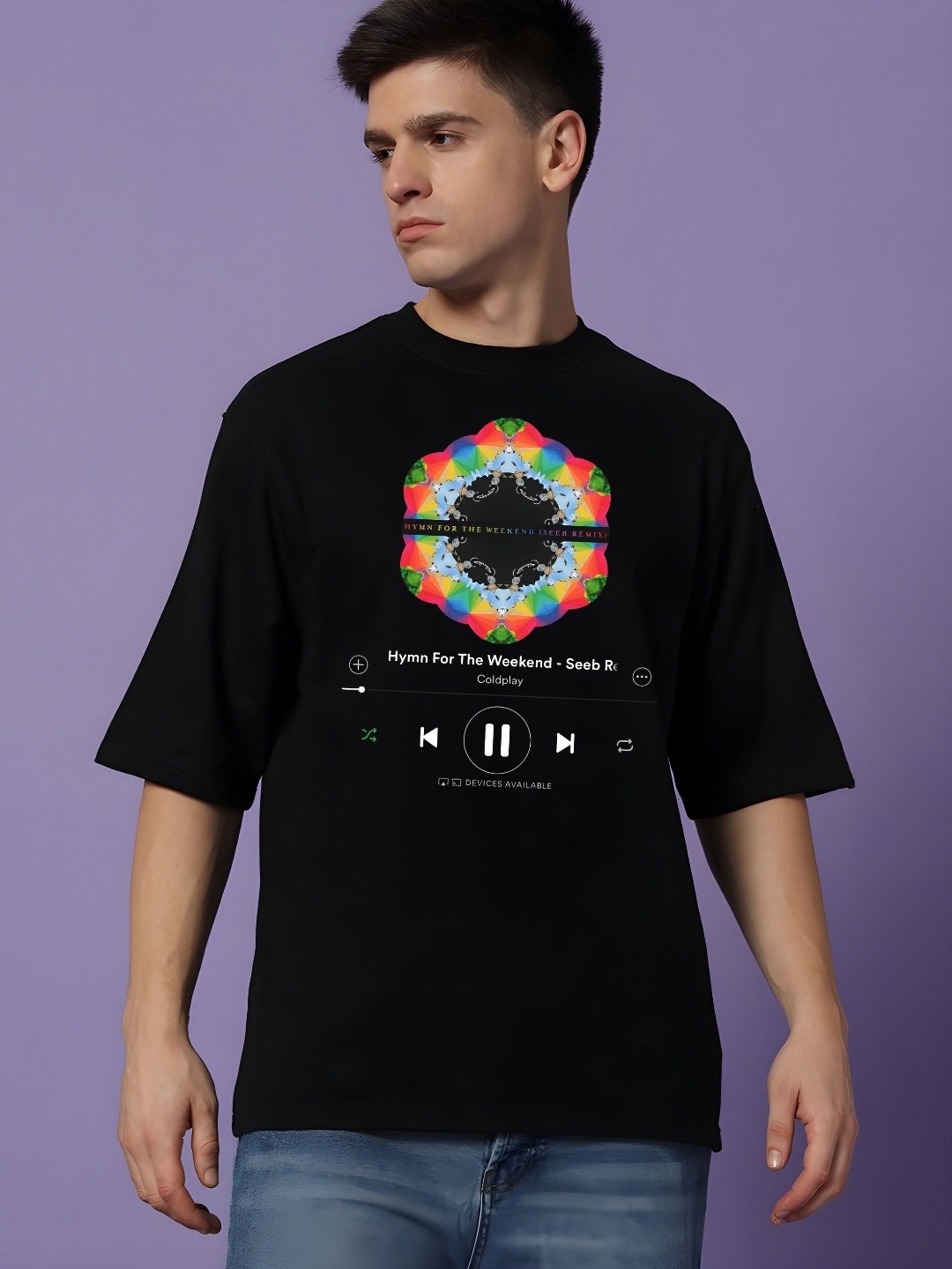 

KAIDO Men Graphic Printed Round Neck Cotton Oversized T-shirt, Black