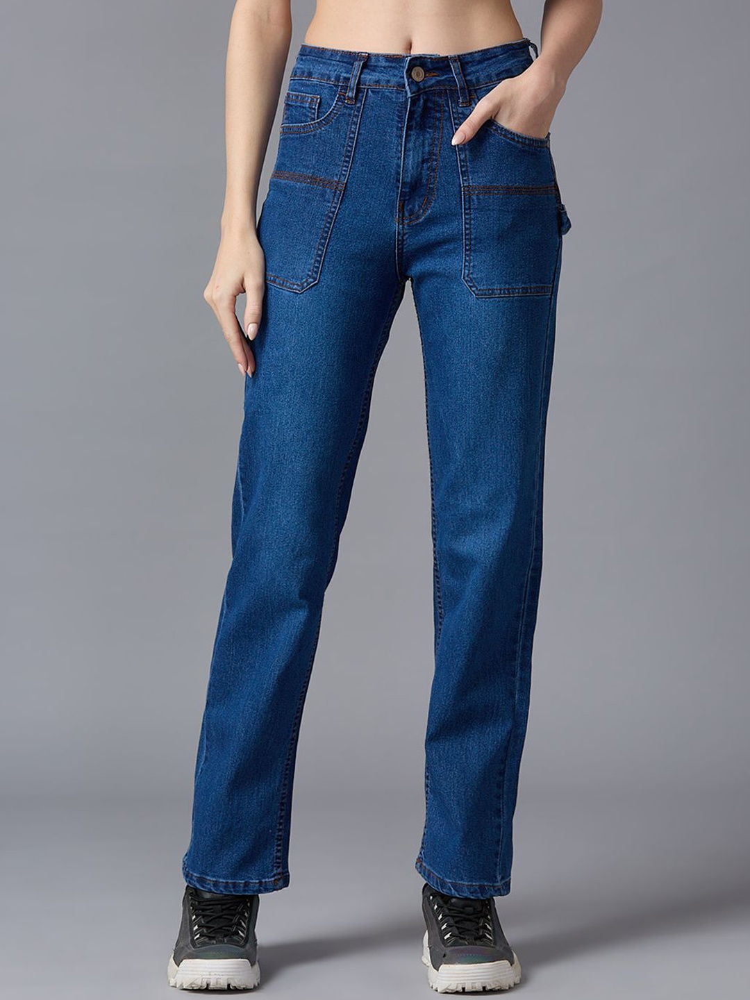 

The Roadster Lifestyle Co.Wide Leg Mid-Rise Clean Look Stretchable Jeans, Blue