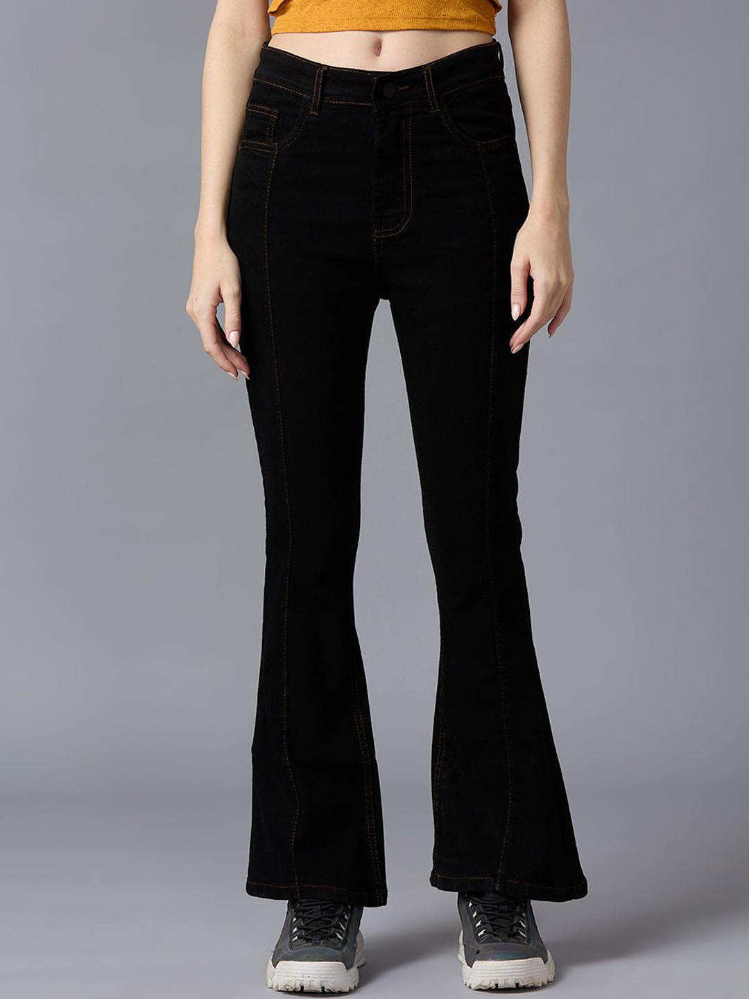 

The Roadster Lifestyle Co. Women High-Rise Light Fade Bootcut Stretchable Jeans, Black