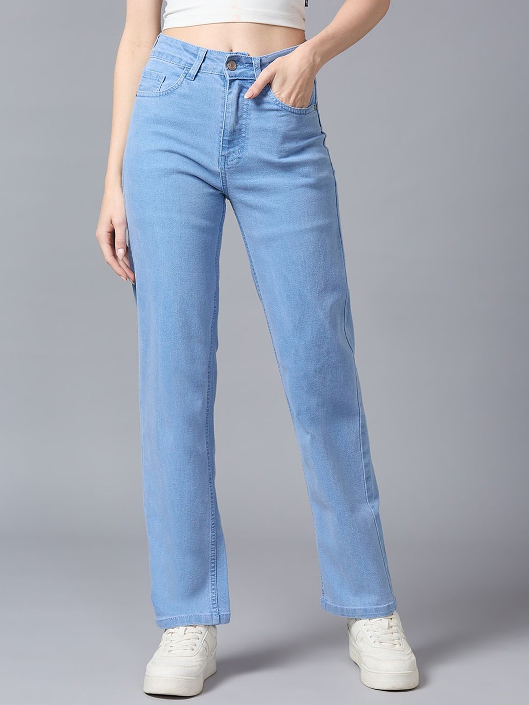 

The Roadster Lifestyle Co Women Straight Fit High-Rise Stretchable Jeans, Blue