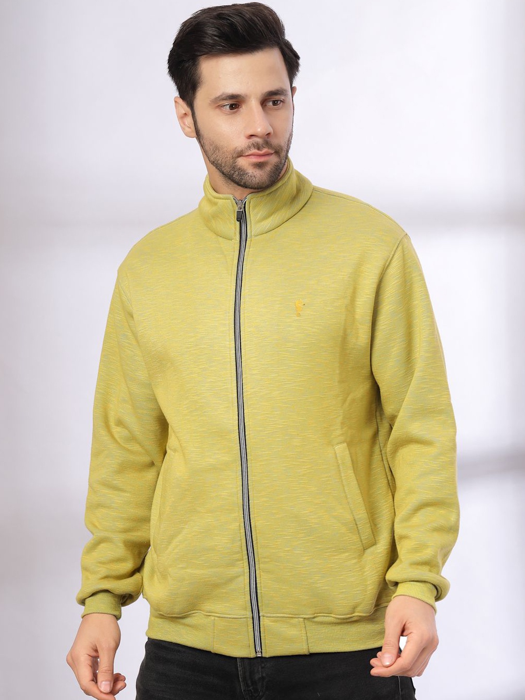 

EPPE Men Stand Collar Self Design Fleece Casual Lightweight Jacket, Yellow