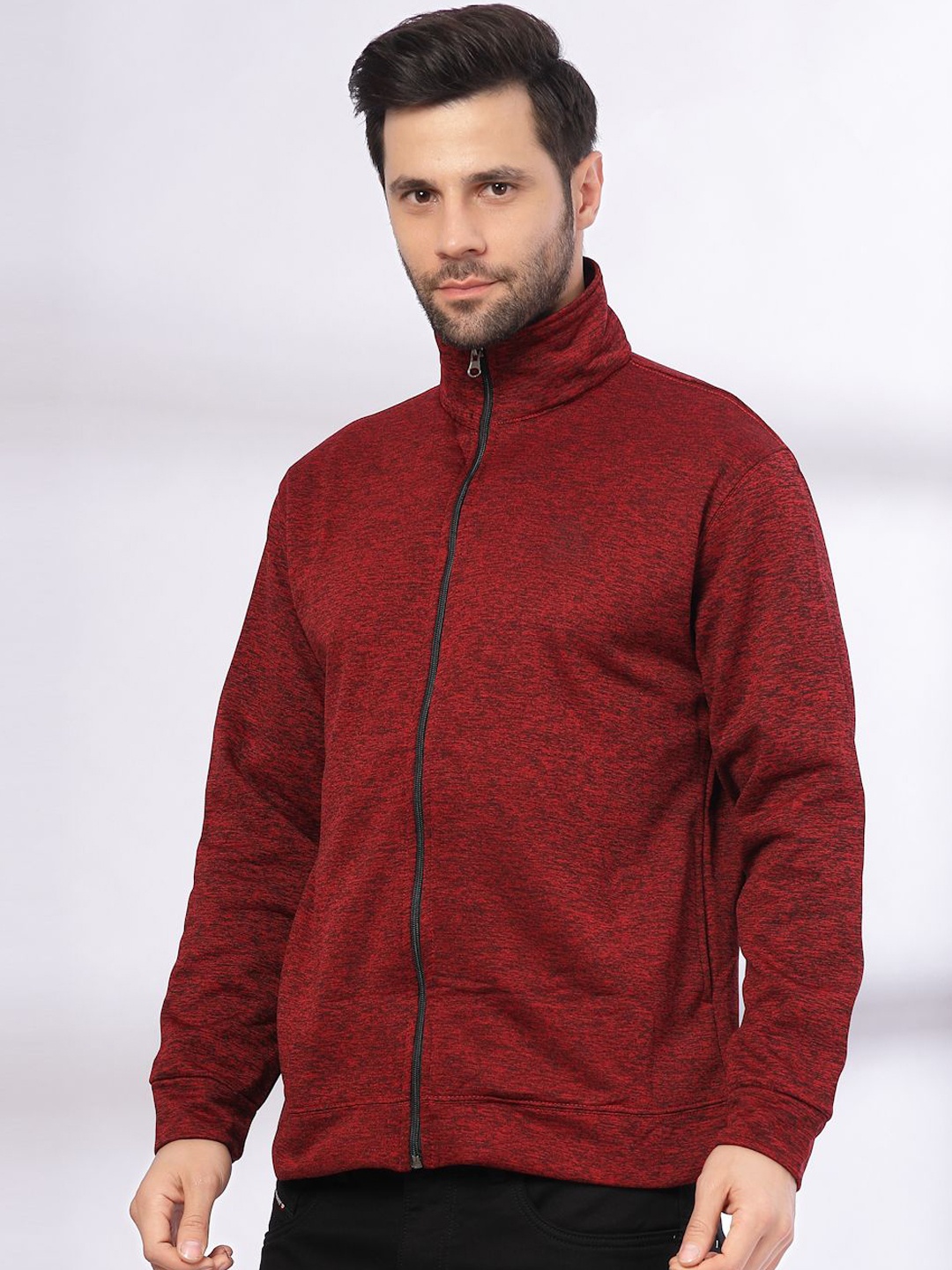 

EPPE Men Stand Collar Self Design Fleece Casual Lightweight Jacket, Red