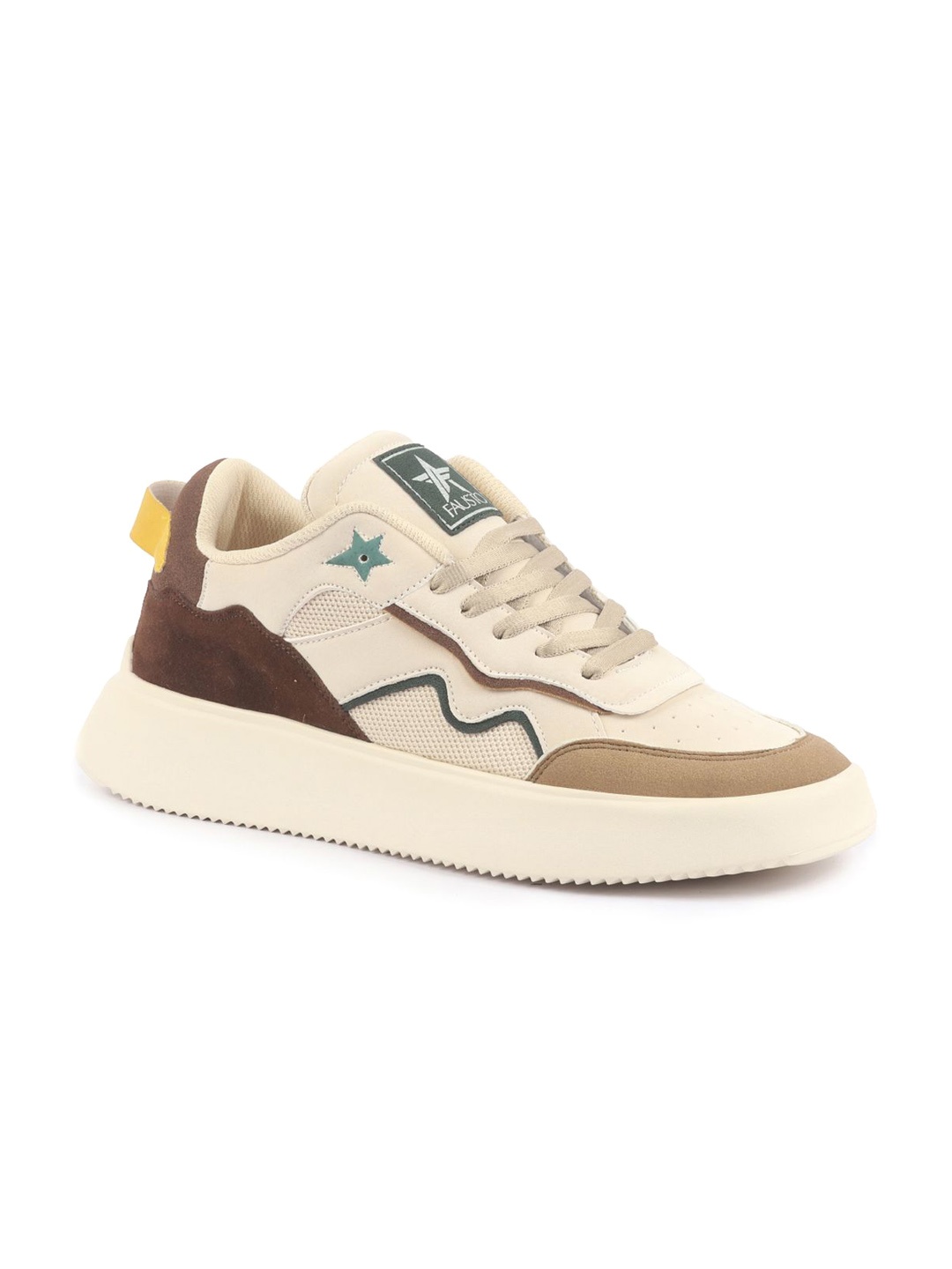 

FAUSTO Men Colourblocked PU Sneakers, Beige