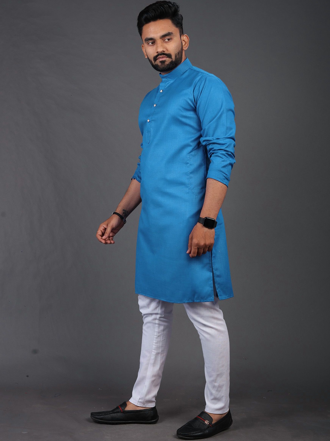 

BAESD Mandarin Collar Straight Kurta, Blue