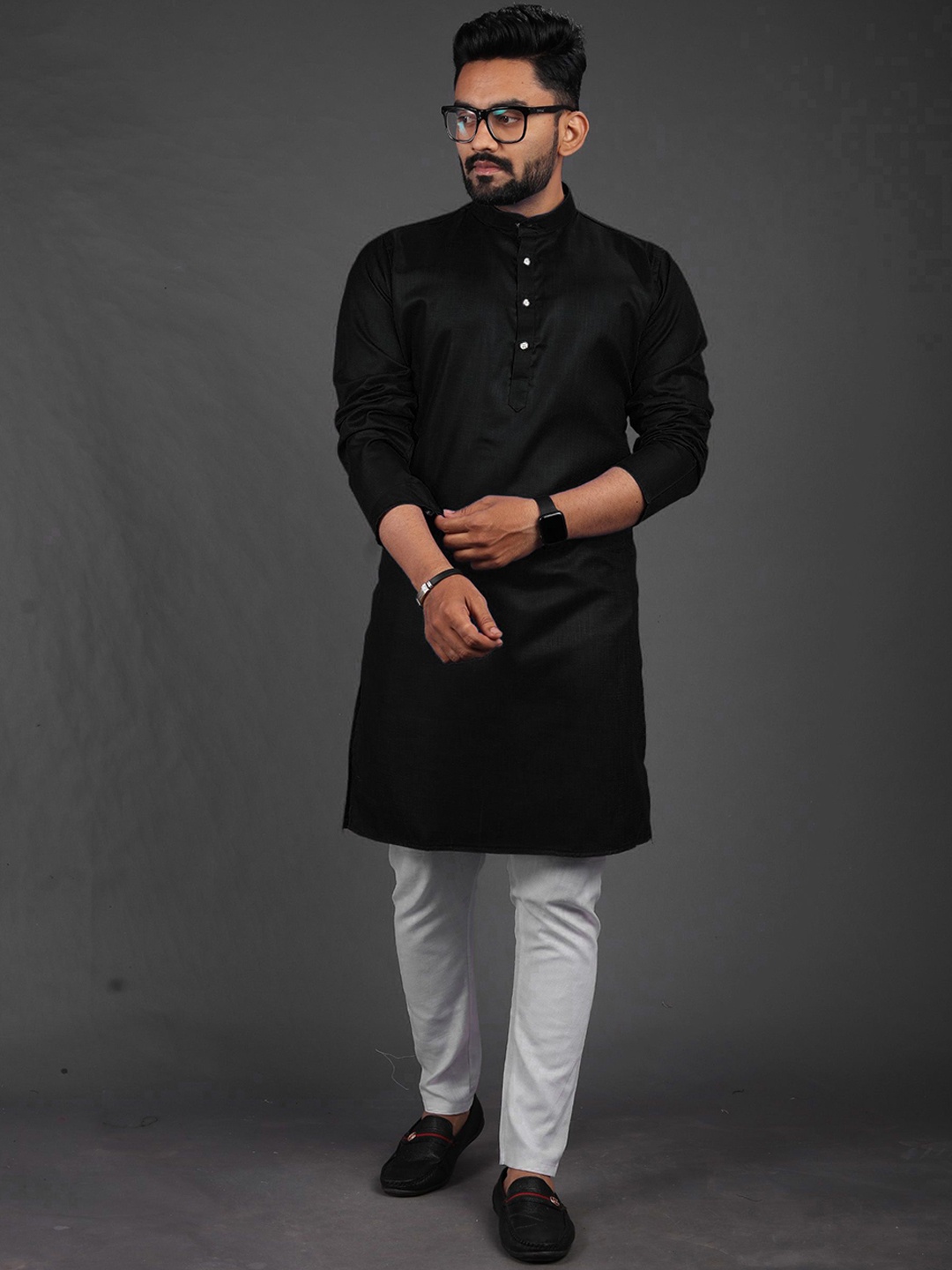 

BAESD Mandarin Collar Straight Kurta, Black
