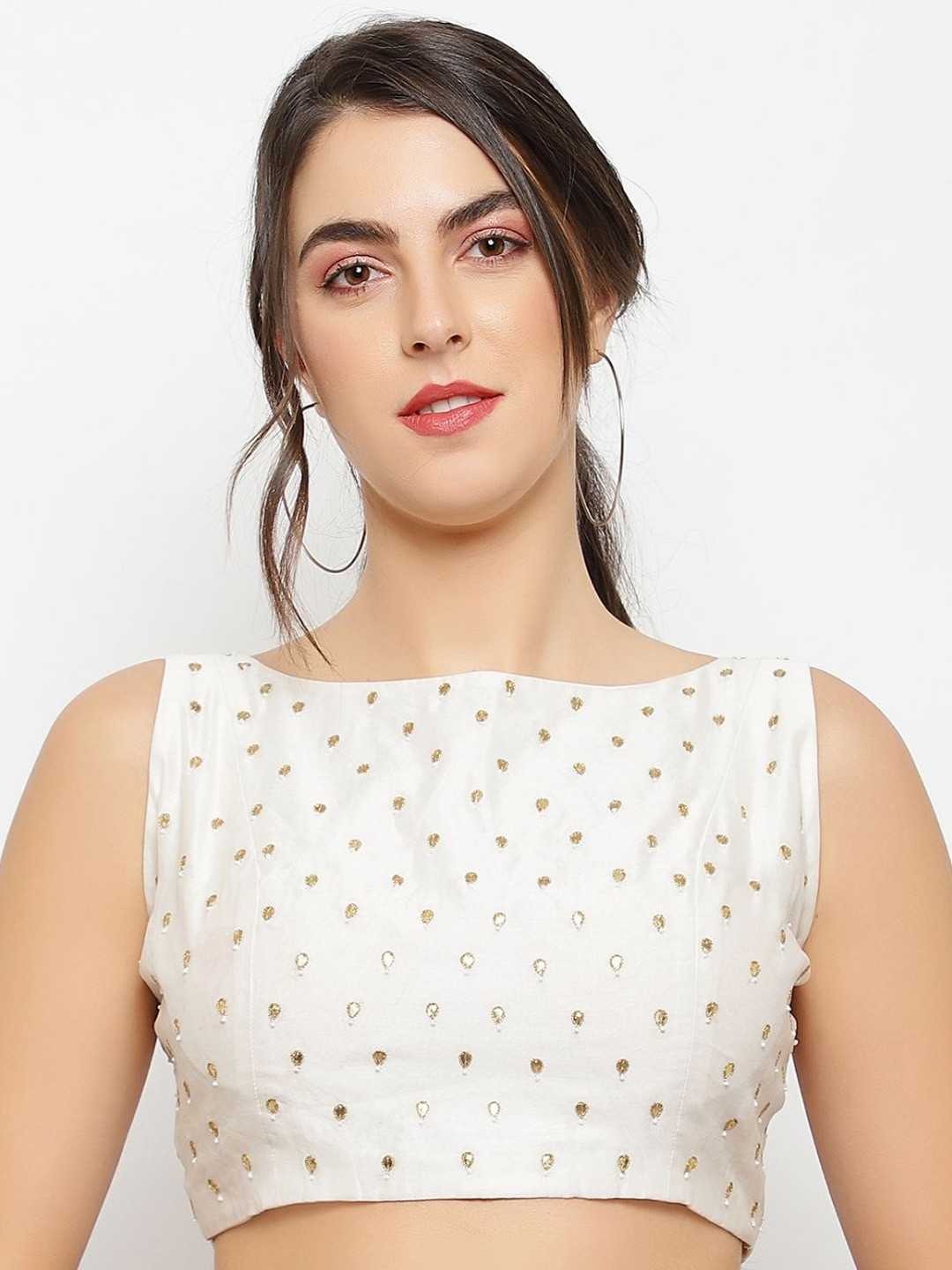 

PALASH Embroidered Saree Blouse, White
